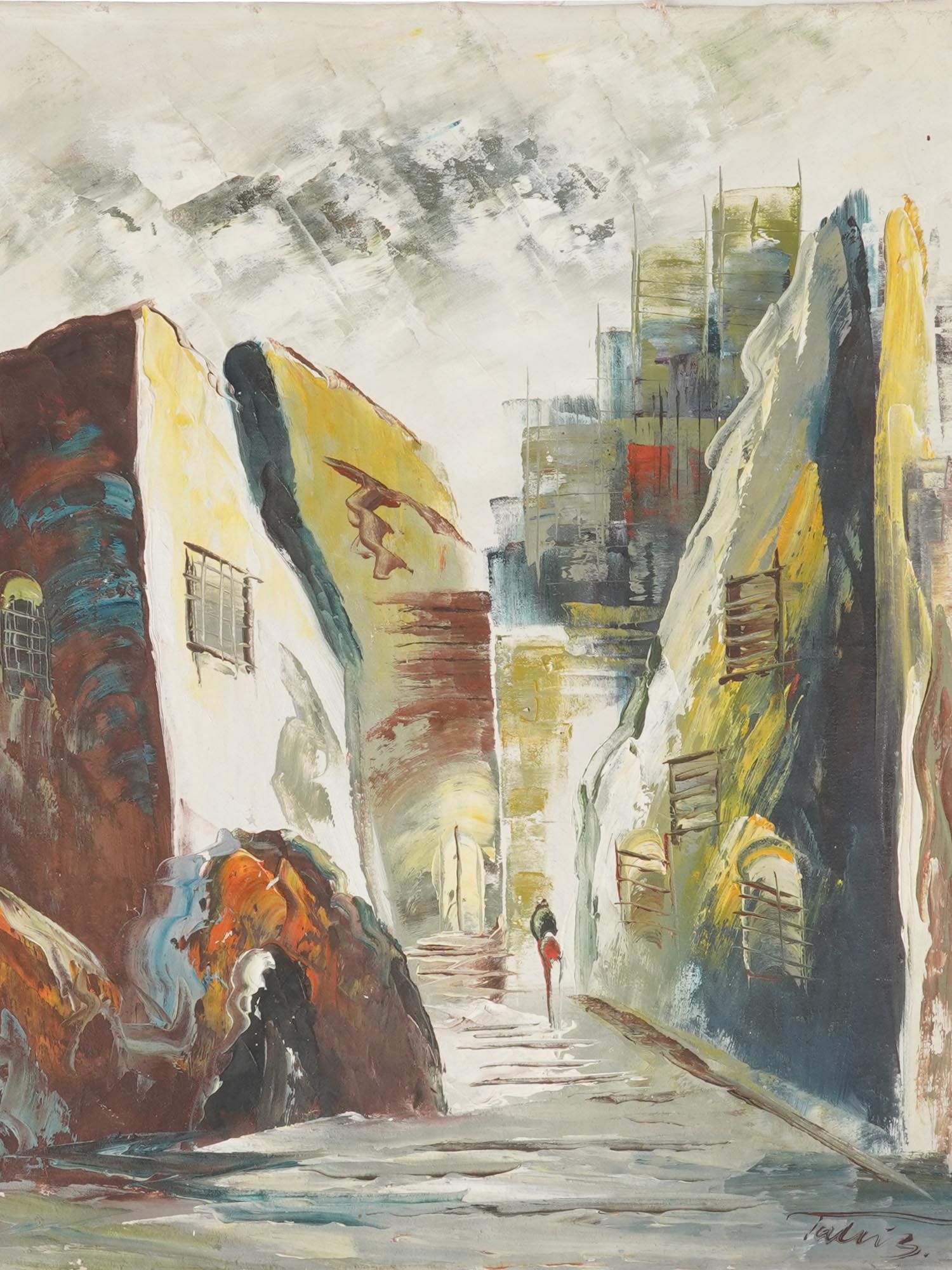 TALLIZ VINTAGE MID CENTURY OLD YAFFA STREET PAINTING PIC-1