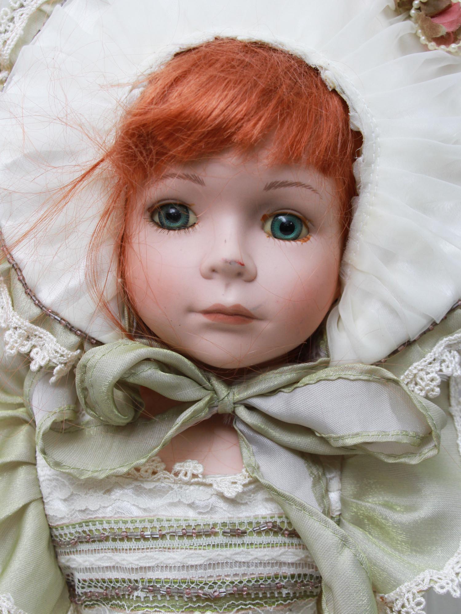 A EUROPEAN BISQUE PORCELAIN RED HAIRED DOLL PIC-6