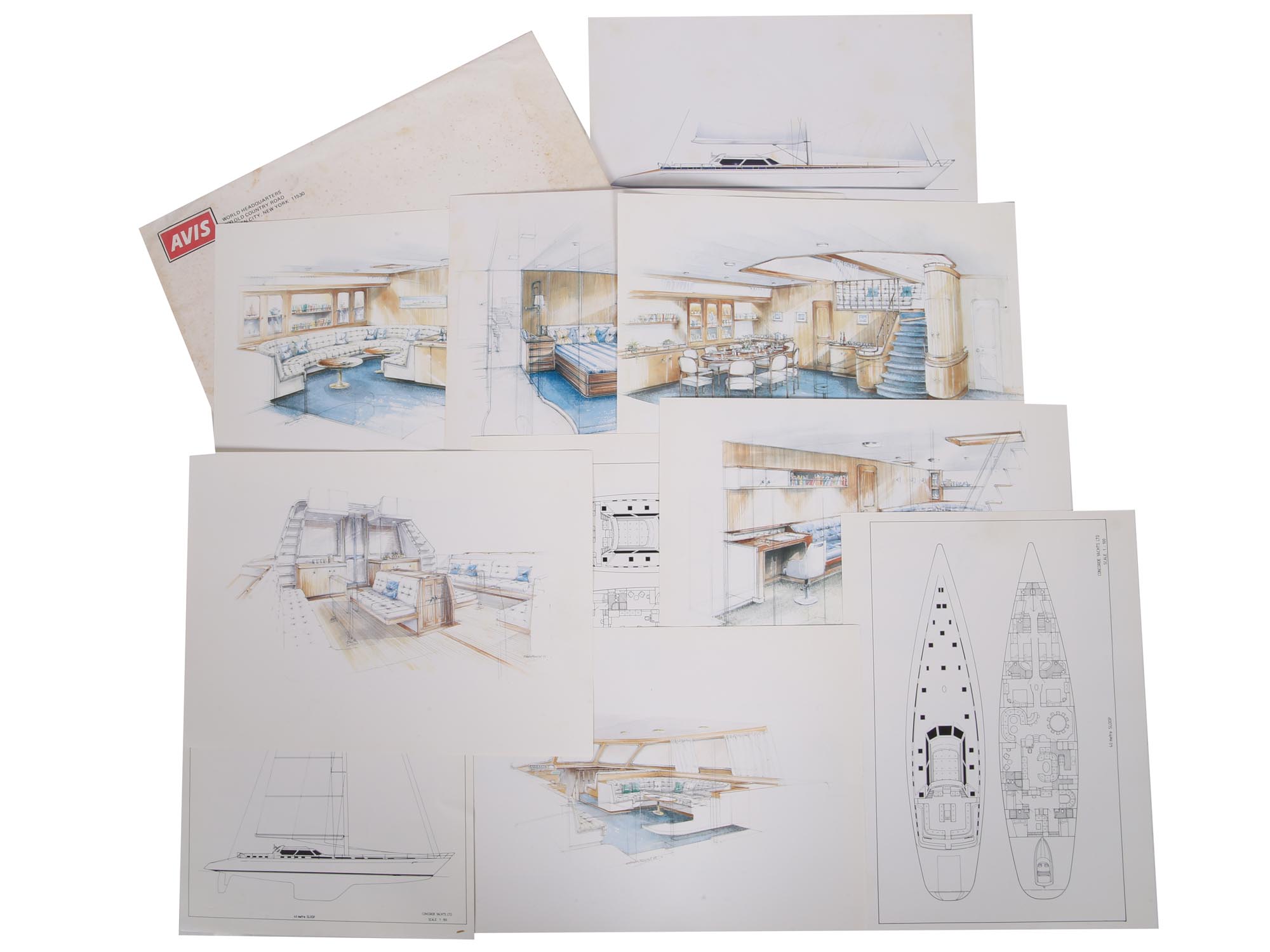 LARGE COLLECTION GRAPHIC PRINTS OF YACHT DESIGNS PIC-0