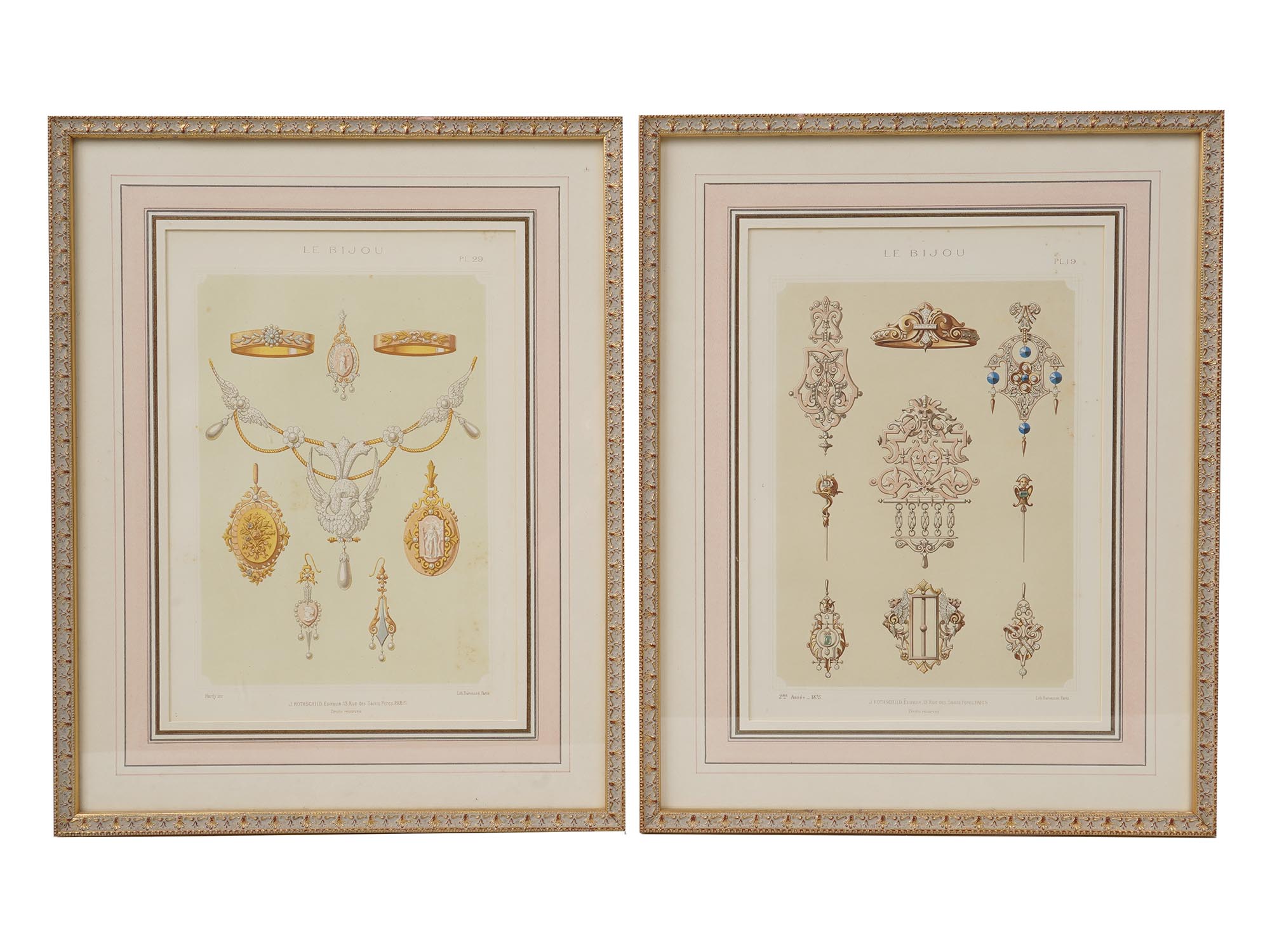 FOUR ANTIQUE FRAMED FRENCH JEWELRY DESIGNS PRINTS PIC-2