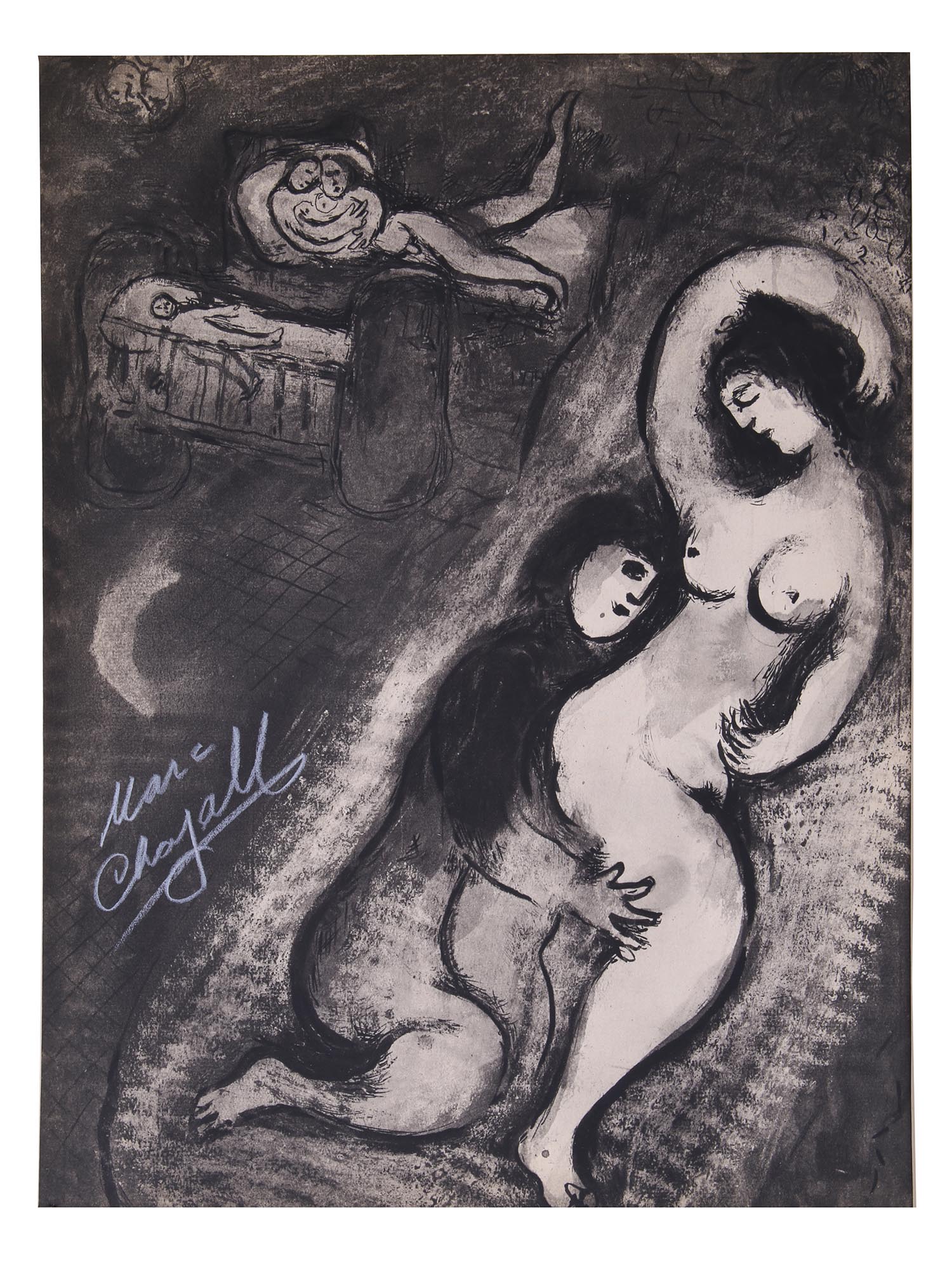 ORIGINAL FRENCH B & W LITHOGRAPH BY MARC CHAGALL PIC-1