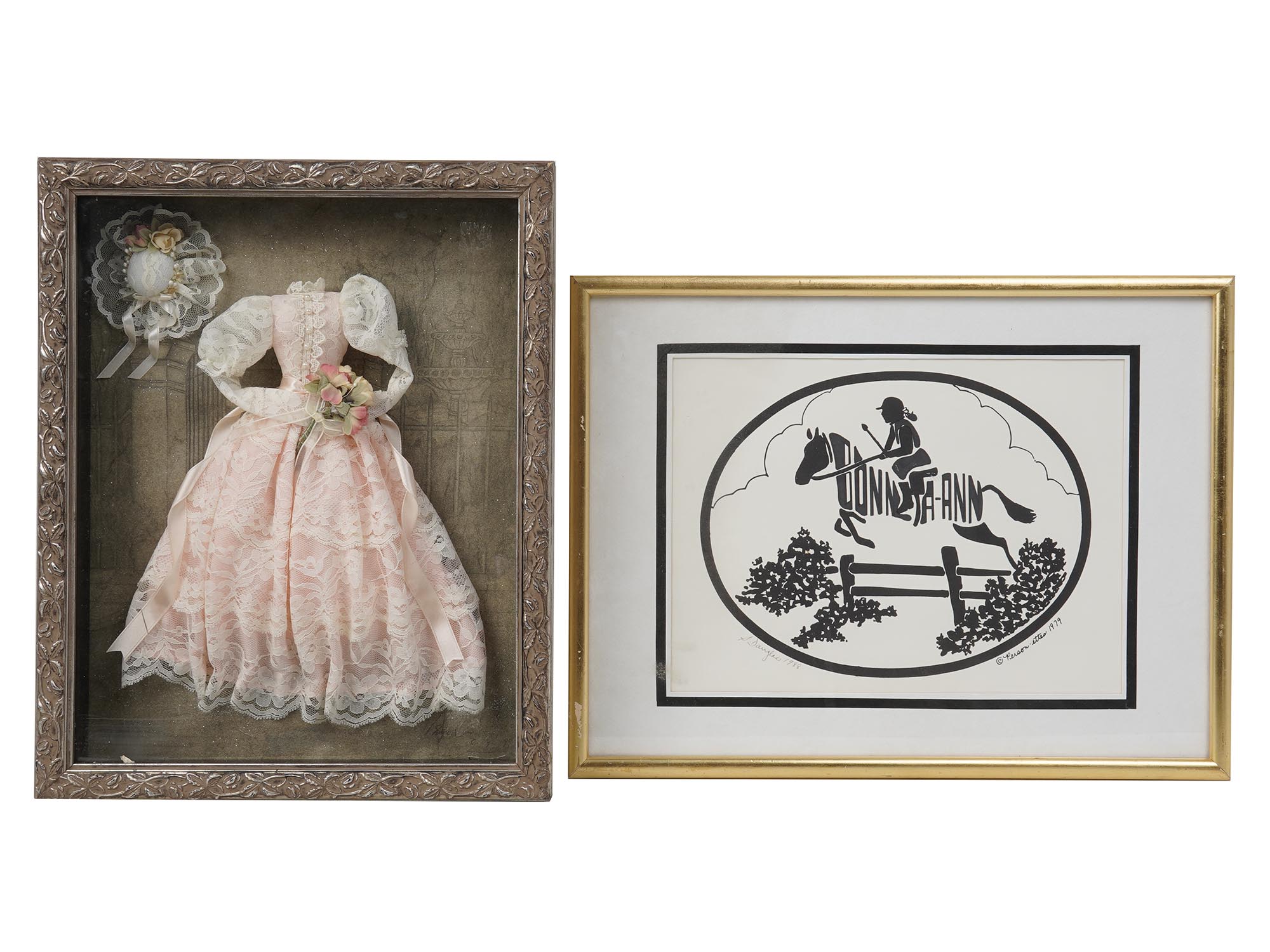 TWO VINTAGE GIRLS WALL DECOR FRAMED PIC-0