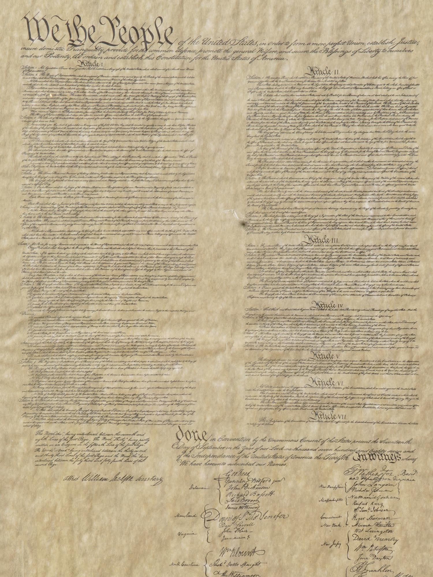 HISTORICAL DOC PREAMBLE OF CONSTITUTION OF USA PIC-1