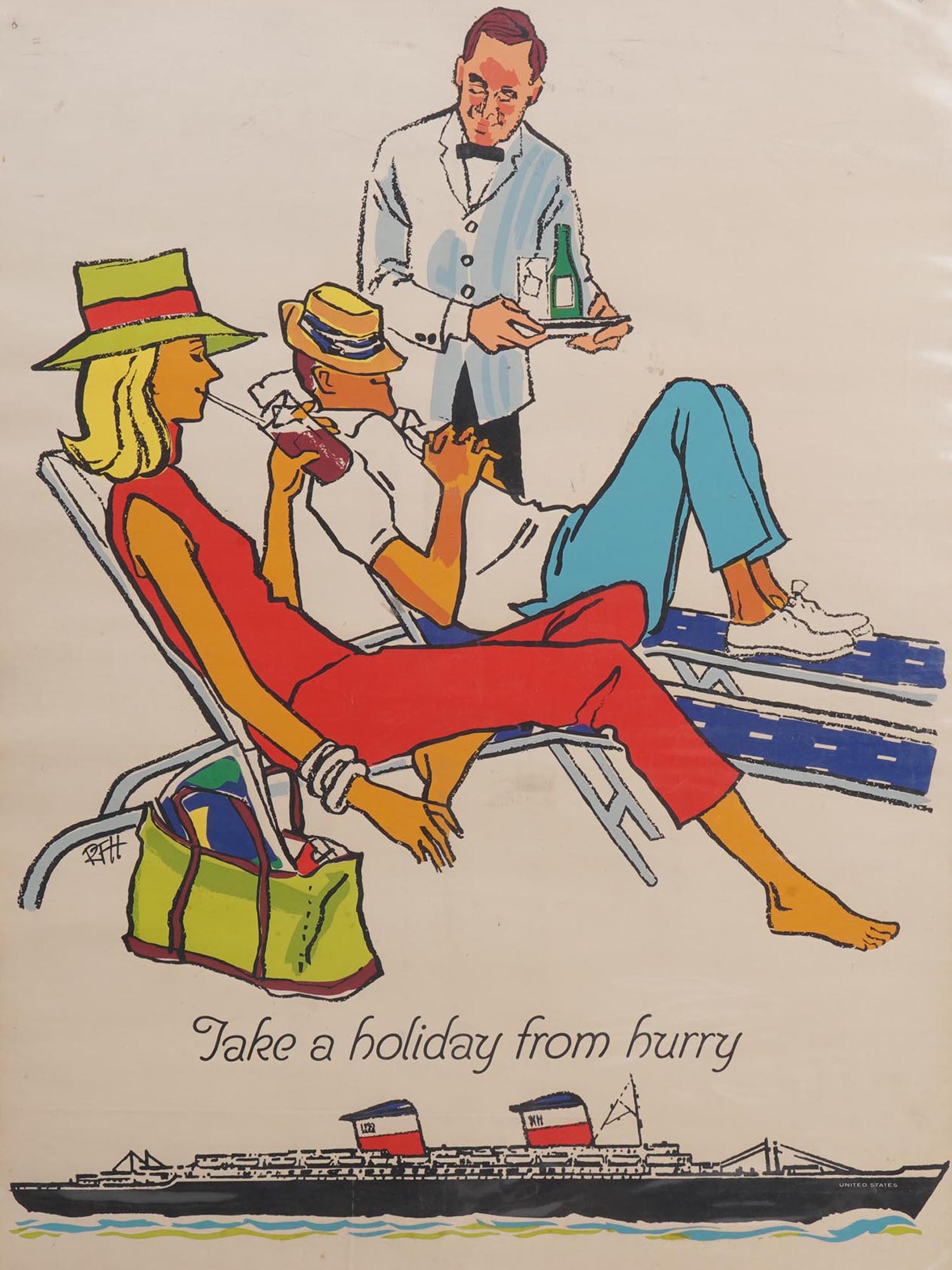 VINTAGE 1950S AMERICAN SS LINES TRAVEL POSTER PIC-1