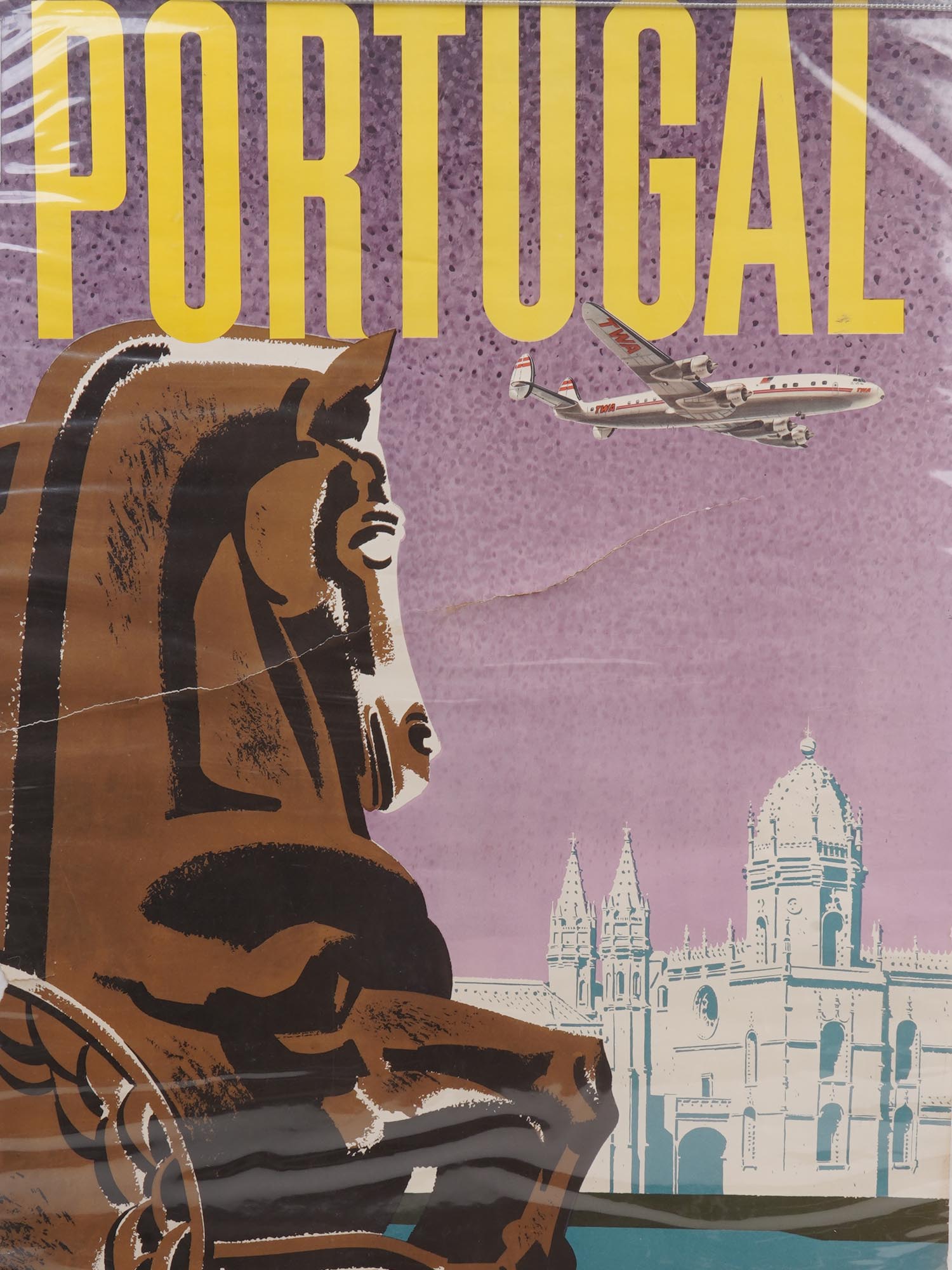 ORIGINAL VINTAGE PORTUGUESE TWA TRAVEL AD POSTER PIC-1