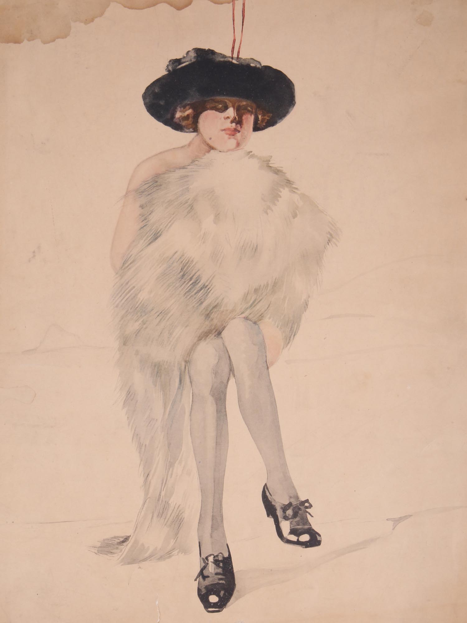 EARLY 1900S FASHION DRAWING PORTRAIT OF A LADY PIC-1