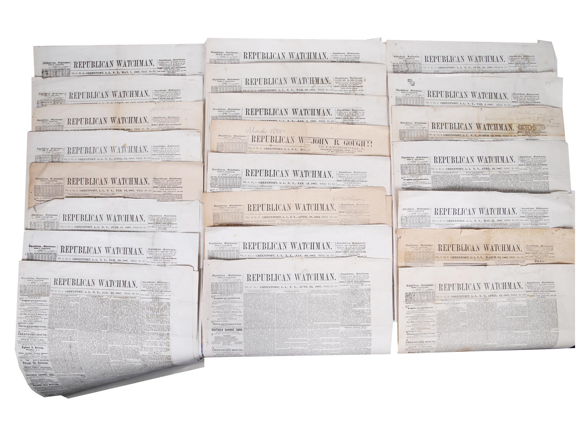 23 ANTIQUE REPUBLICAN WATCHMAN NEWSPAPERS, 1880S PIC-0