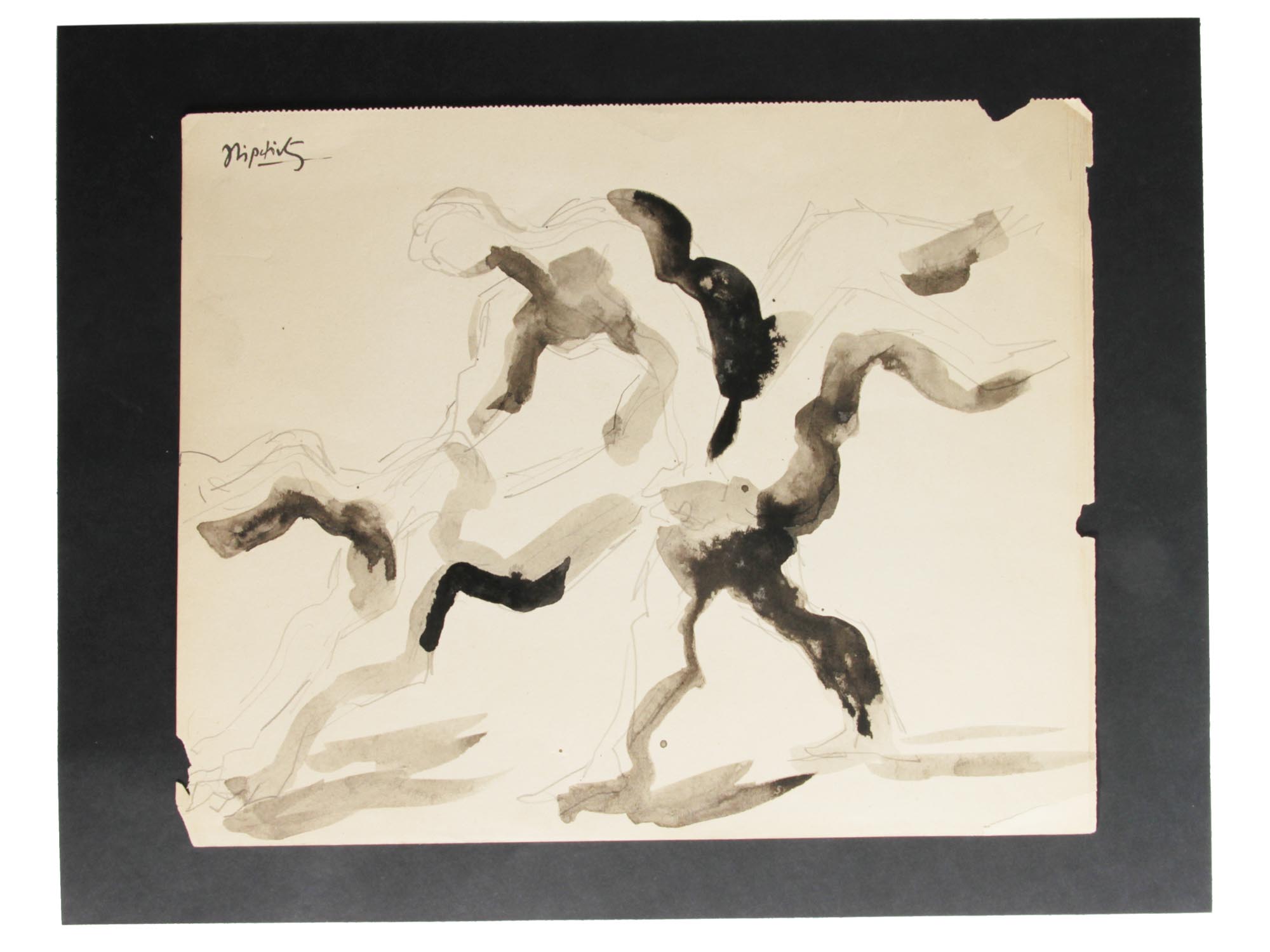 A JACQUES LIPCHITZ ORIGINAL INK ON PAPER PAINTING PIC-0