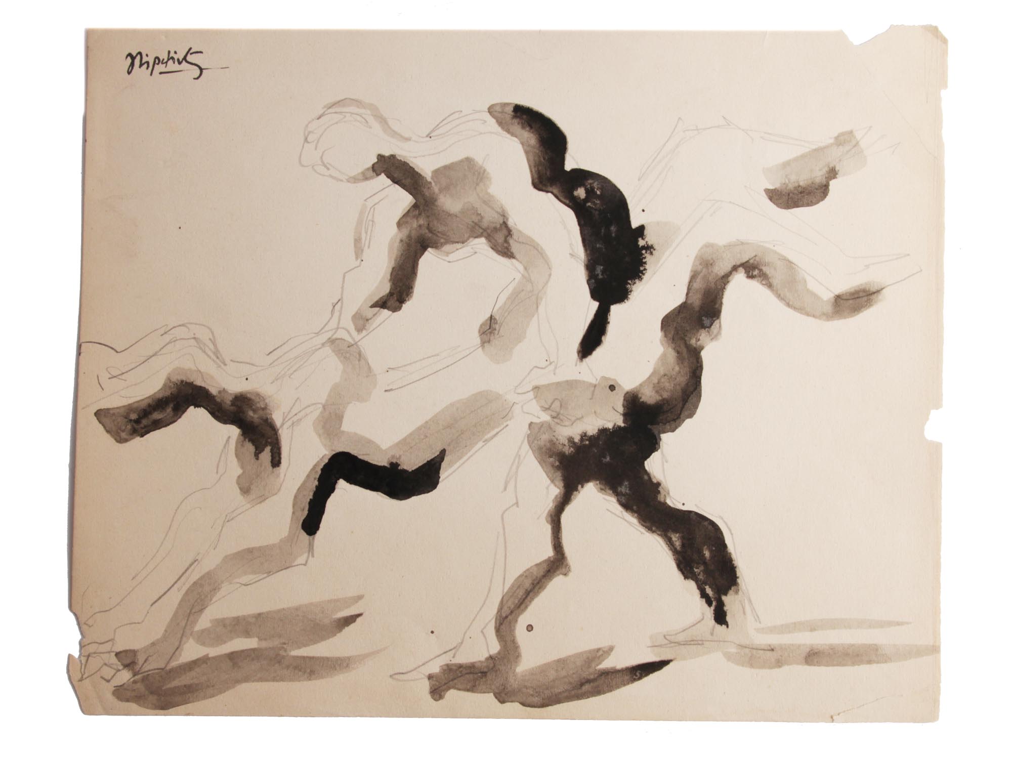 A JACQUES LIPCHITZ ORIGINAL INK ON PAPER PAINTING PIC-5