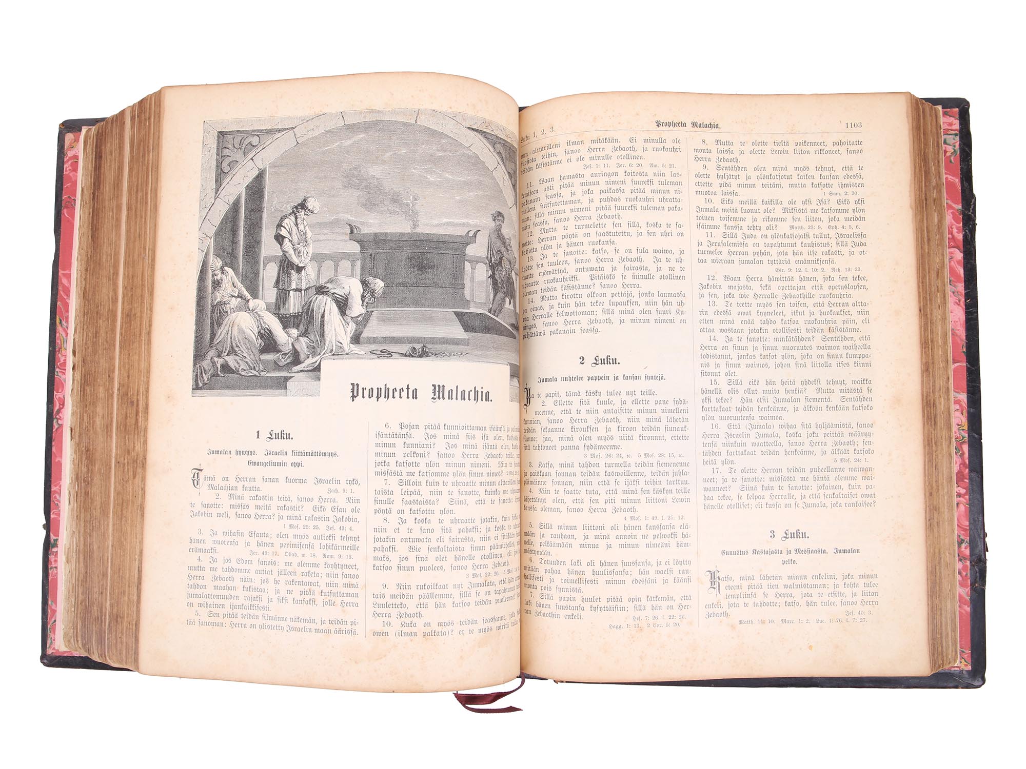 ANTIQUE 1893 FINNISH LANGUAGE BIBLE, ENGRAVINGS PIC-7