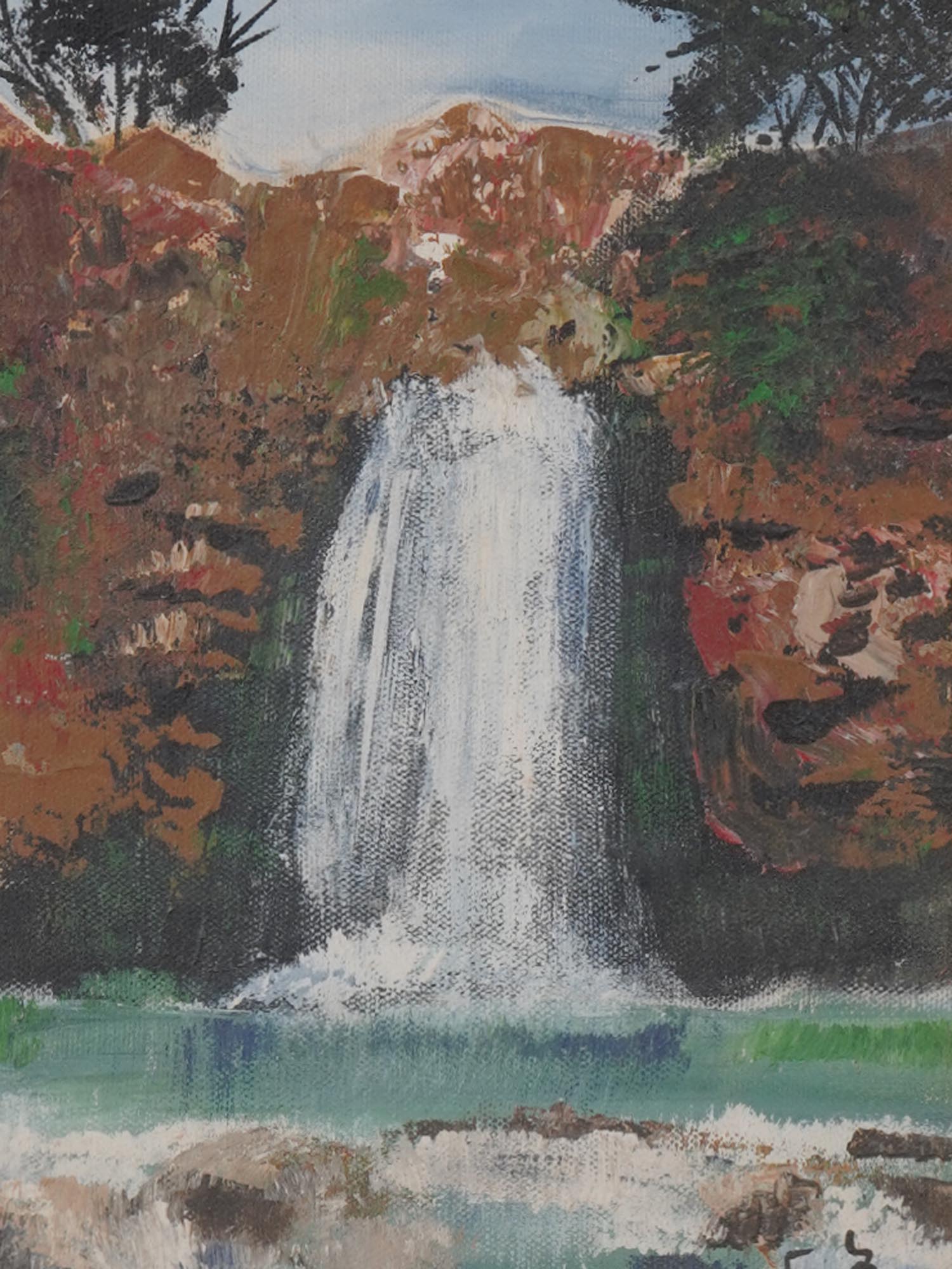 OIL PAINTING WATERFALL IN THE MANNER OF BOB ROSS PIC-1