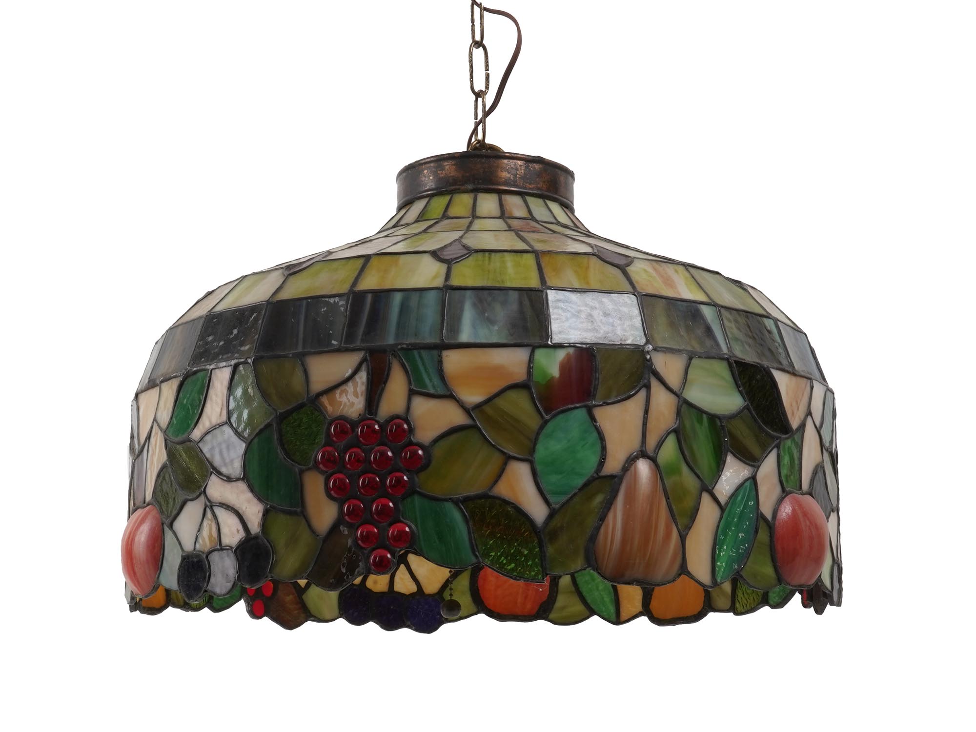 VINTAGE STAINED GLASS TIFFANY STYLE PENDANT LAMP PIC-0