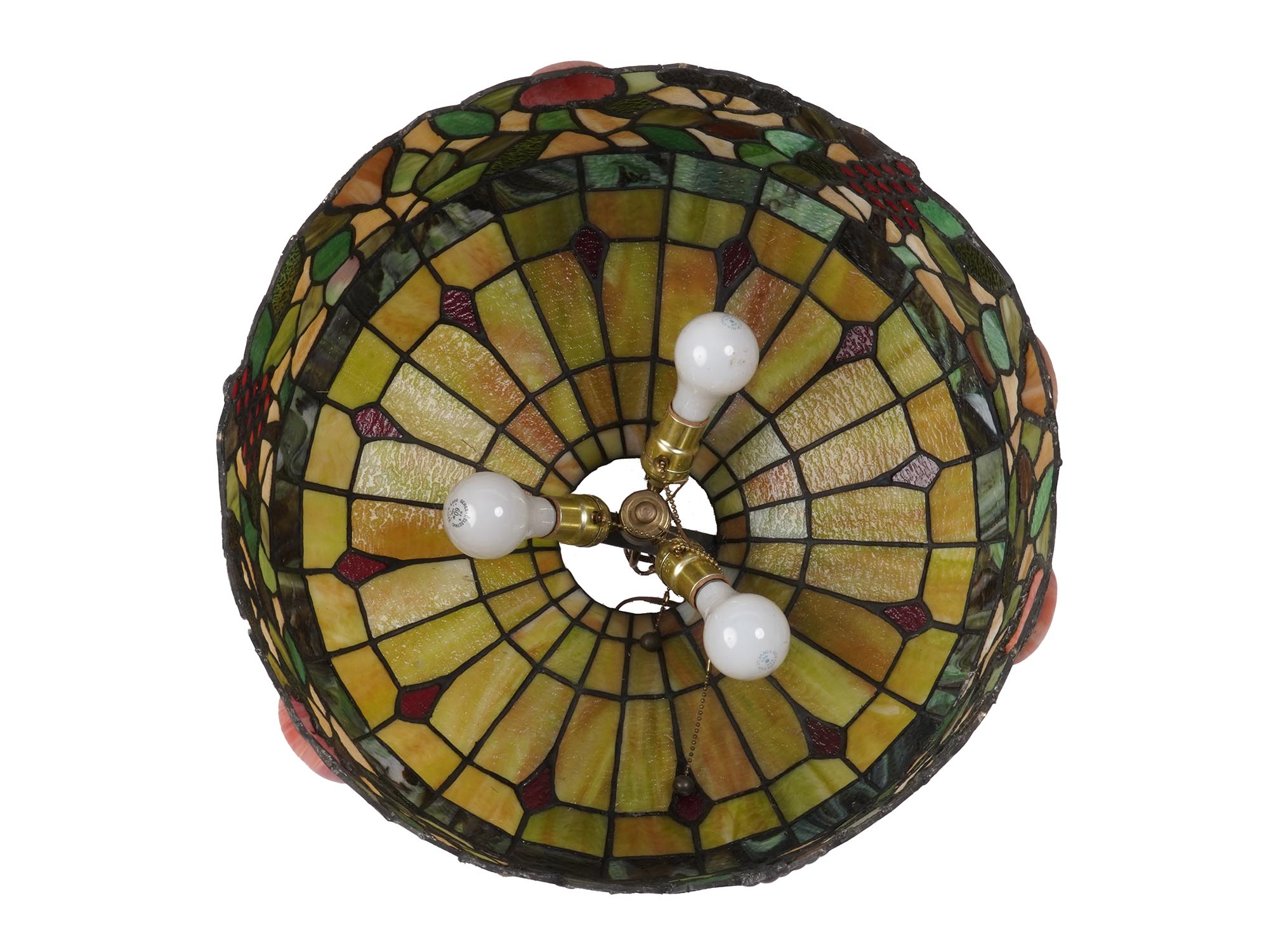 VINTAGE STAINED GLASS TIFFANY STYLE PENDANT LAMP PIC-2