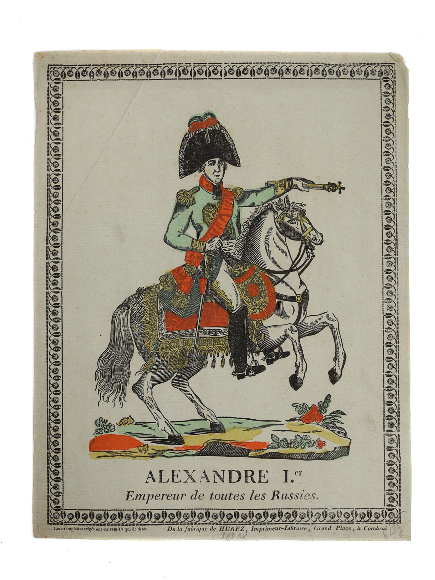 A HAND-COLORED LITHOGRAPH DEPICTING ALEXANFER I PIC-0