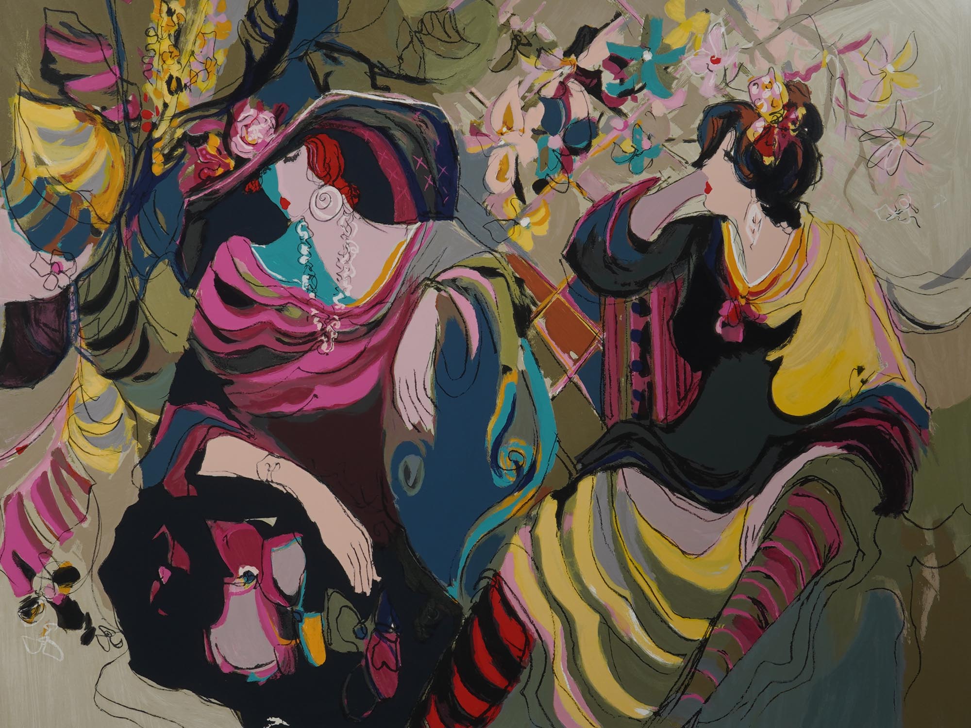 1995 SERIGRAPH GAZEBO TWO WOMEN BY ISAAC MAIMON PIC-1