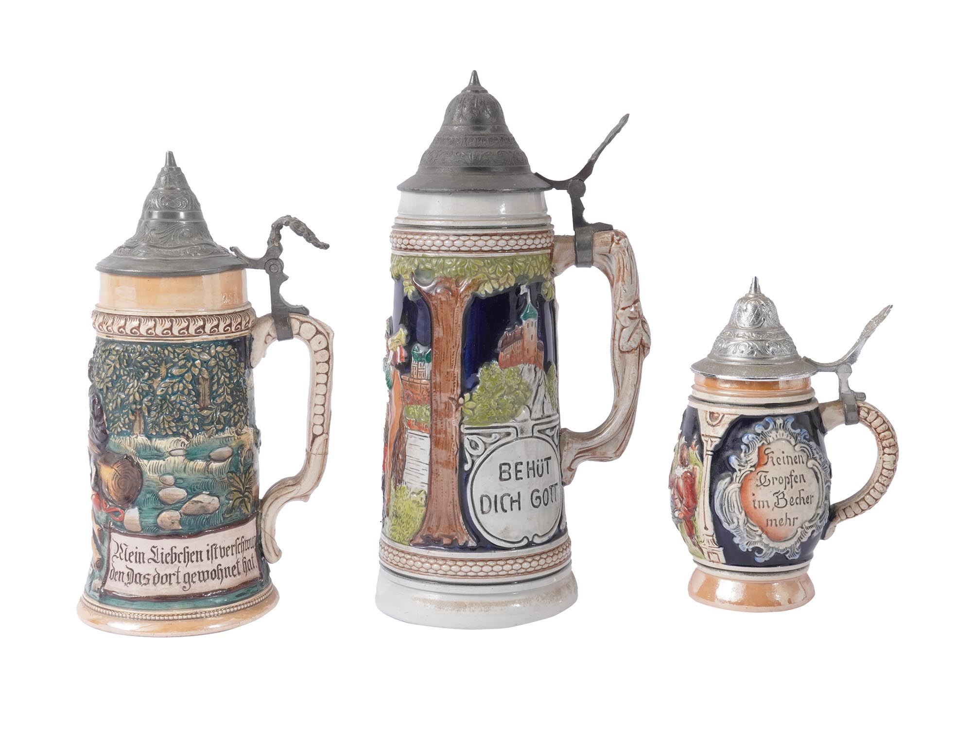 GERMAN MID CENTURY BEER STEINS HANDPAINTED RELIEF PIC-1