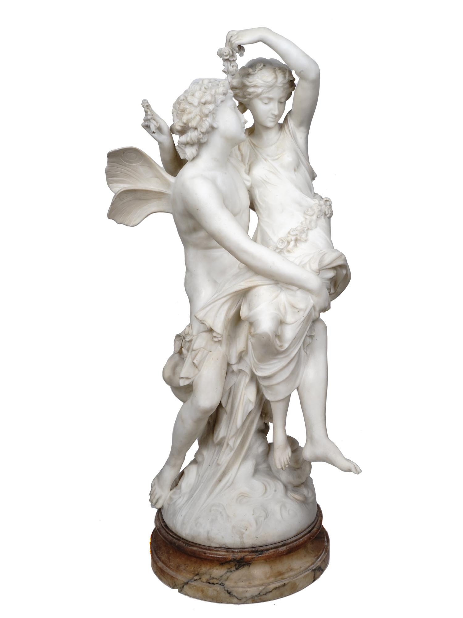 MATHURIN MOREAU ZEPHYRUS AND FLORA MARBLE STATUE PIC-0