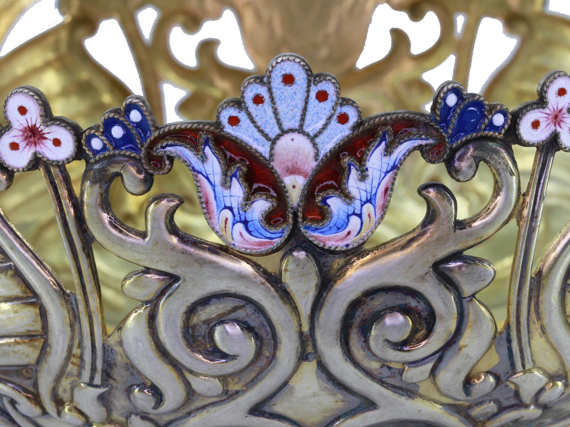 RUSSIAN SILVER PIERCED ENAMEL FRUIT BOWL PIC-3