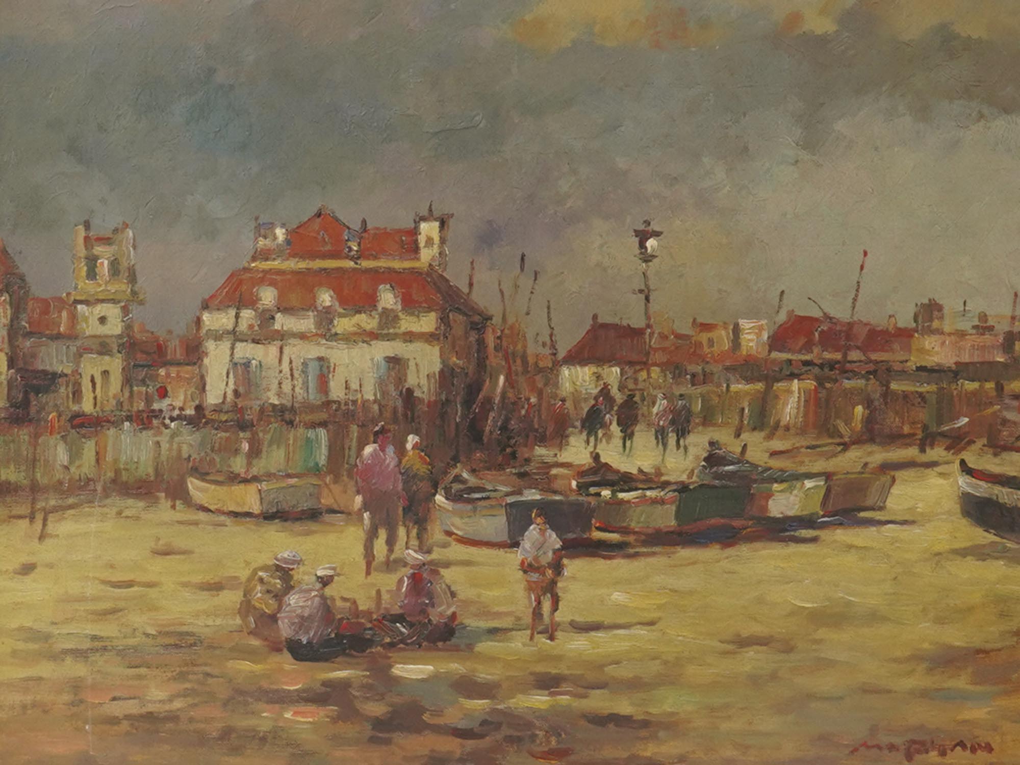 IMPRESSIONIST PAINTING COASTAL TOWN SIGNED MARYAN PIC-1