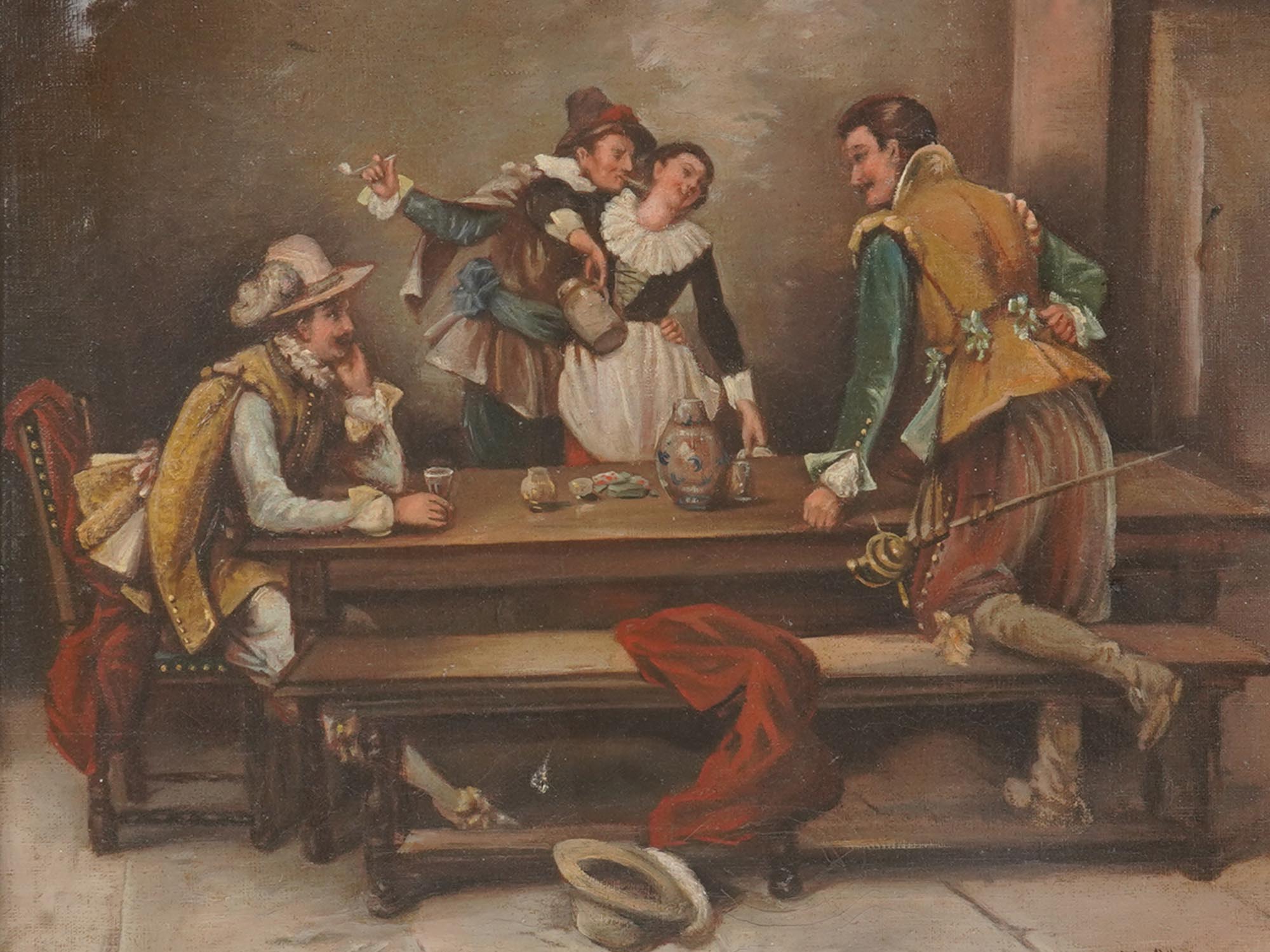 OIL PAINTING INTERIOR TAVERN SCENE SIGNED NOBBEL PIC-1