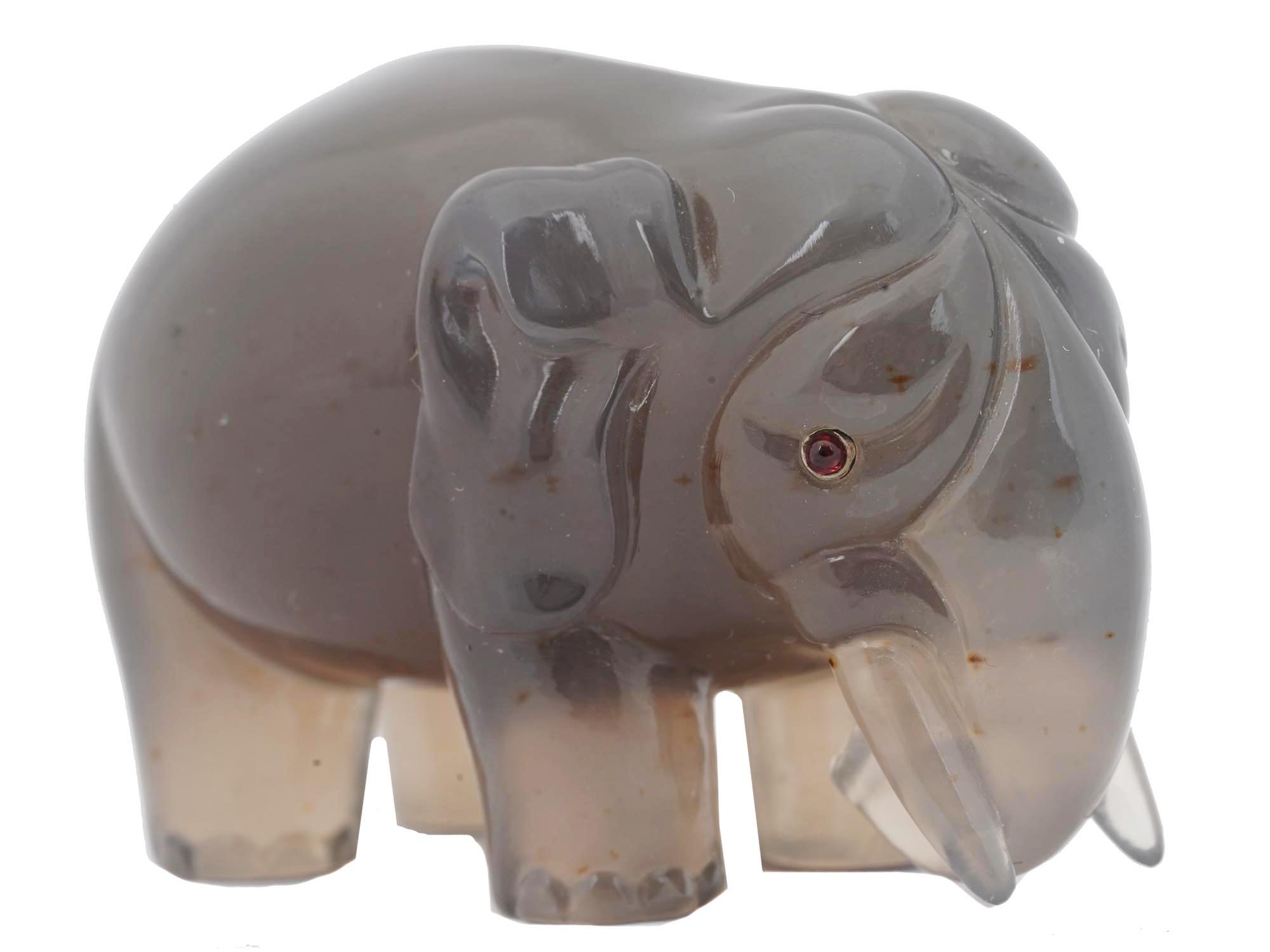 RUSSIAN CARVED AGATE RUBY EYES ELEPHANT FIGURINE PIC-