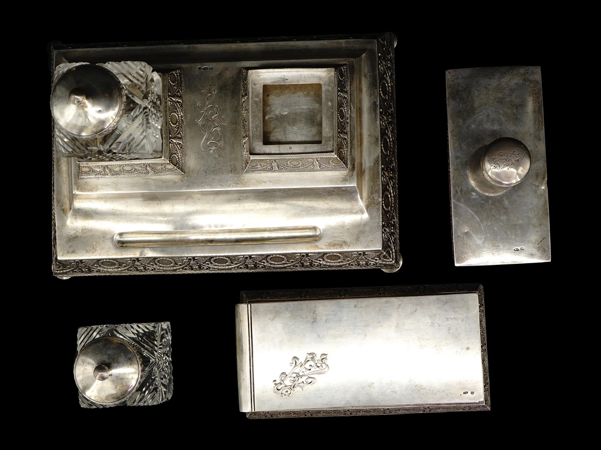 ANTIQUE RUSSIAN SILVER WRITING DESK ACCESSORIES PIC-2