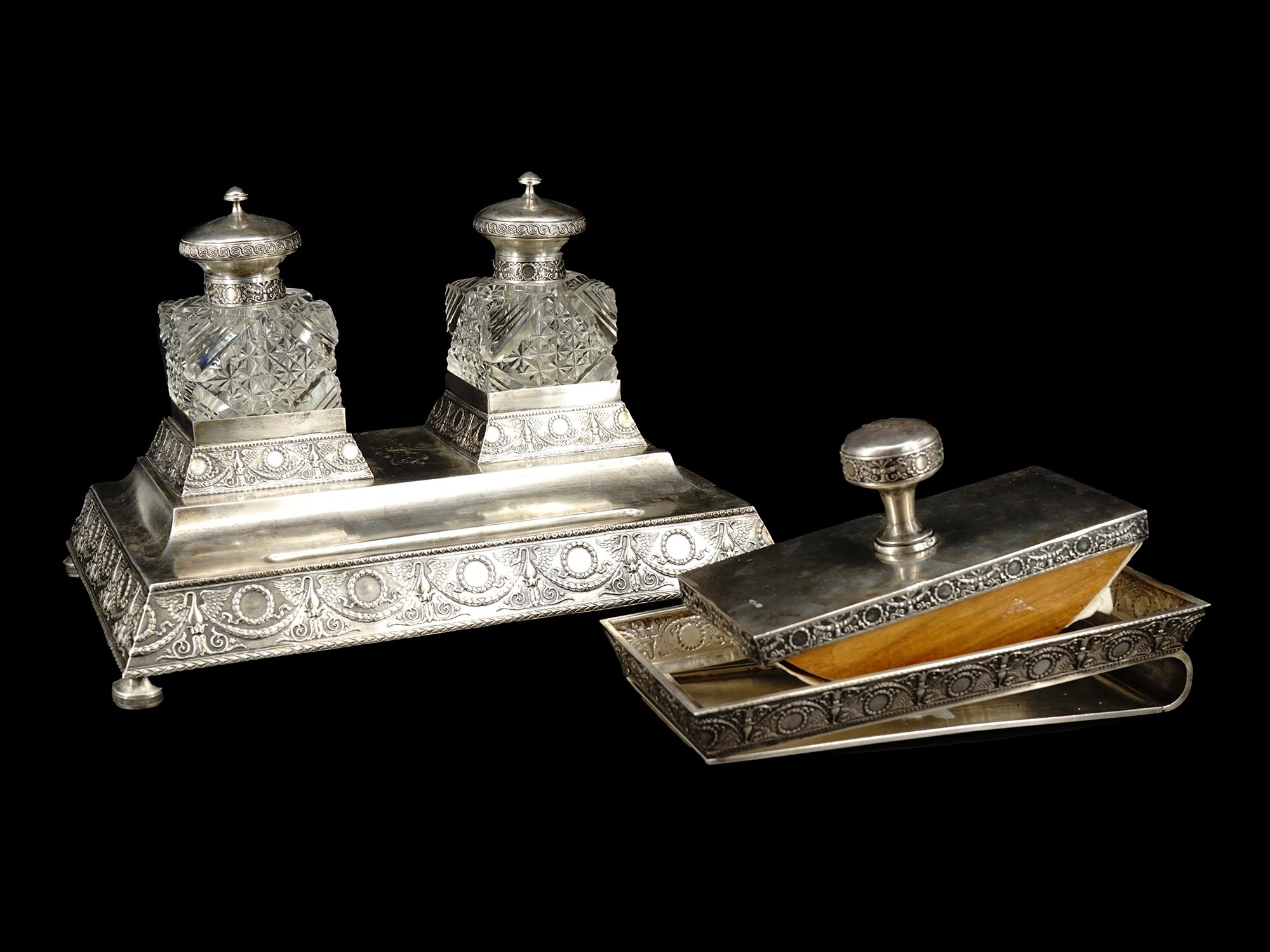 ANTIQUE RUSSIAN SILVER WRITING DESK ACCESSORIES PIC-0