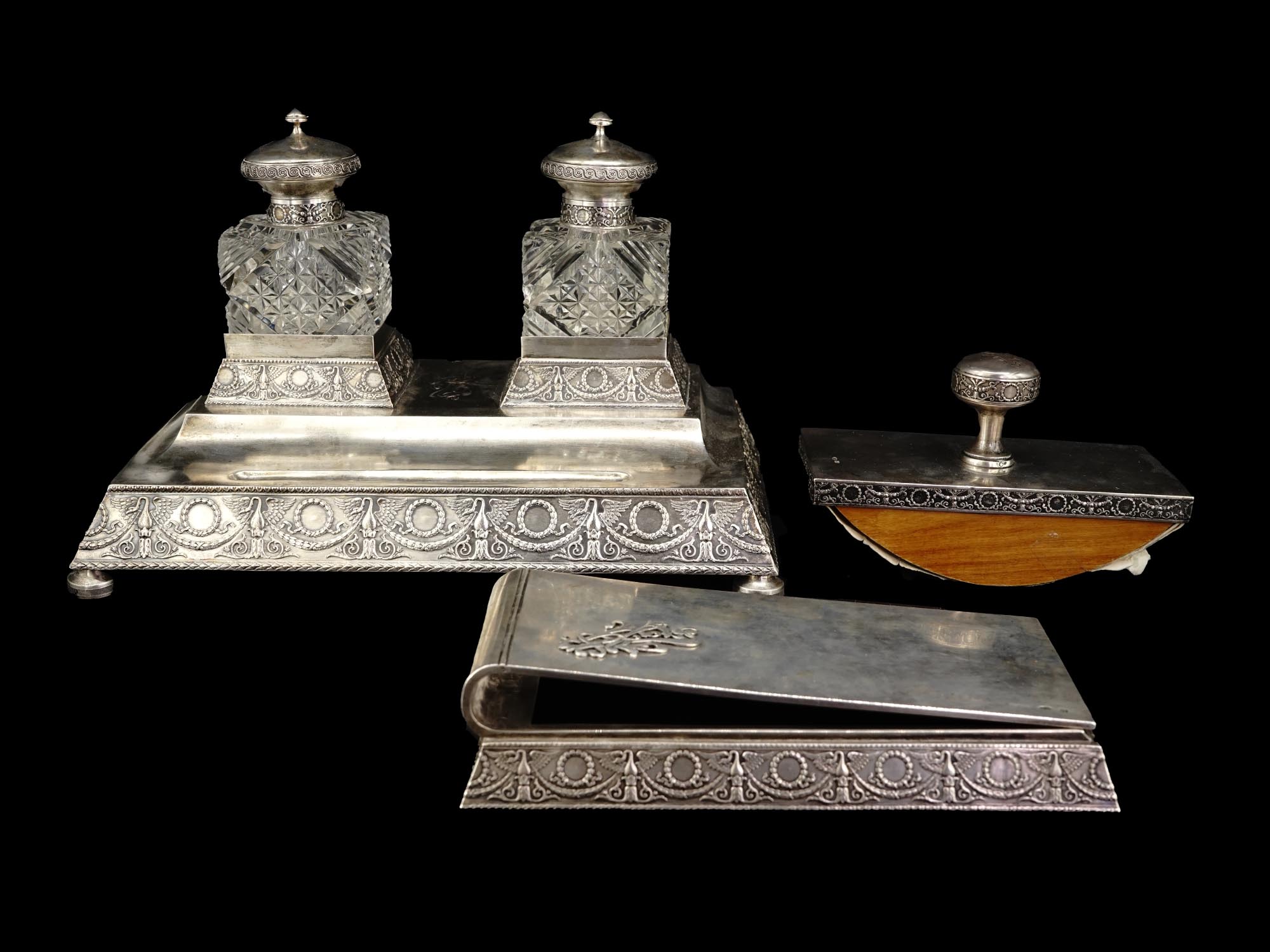 ANTIQUE RUSSIAN SILVER WRITING DESK ACCESSORIES PIC-1