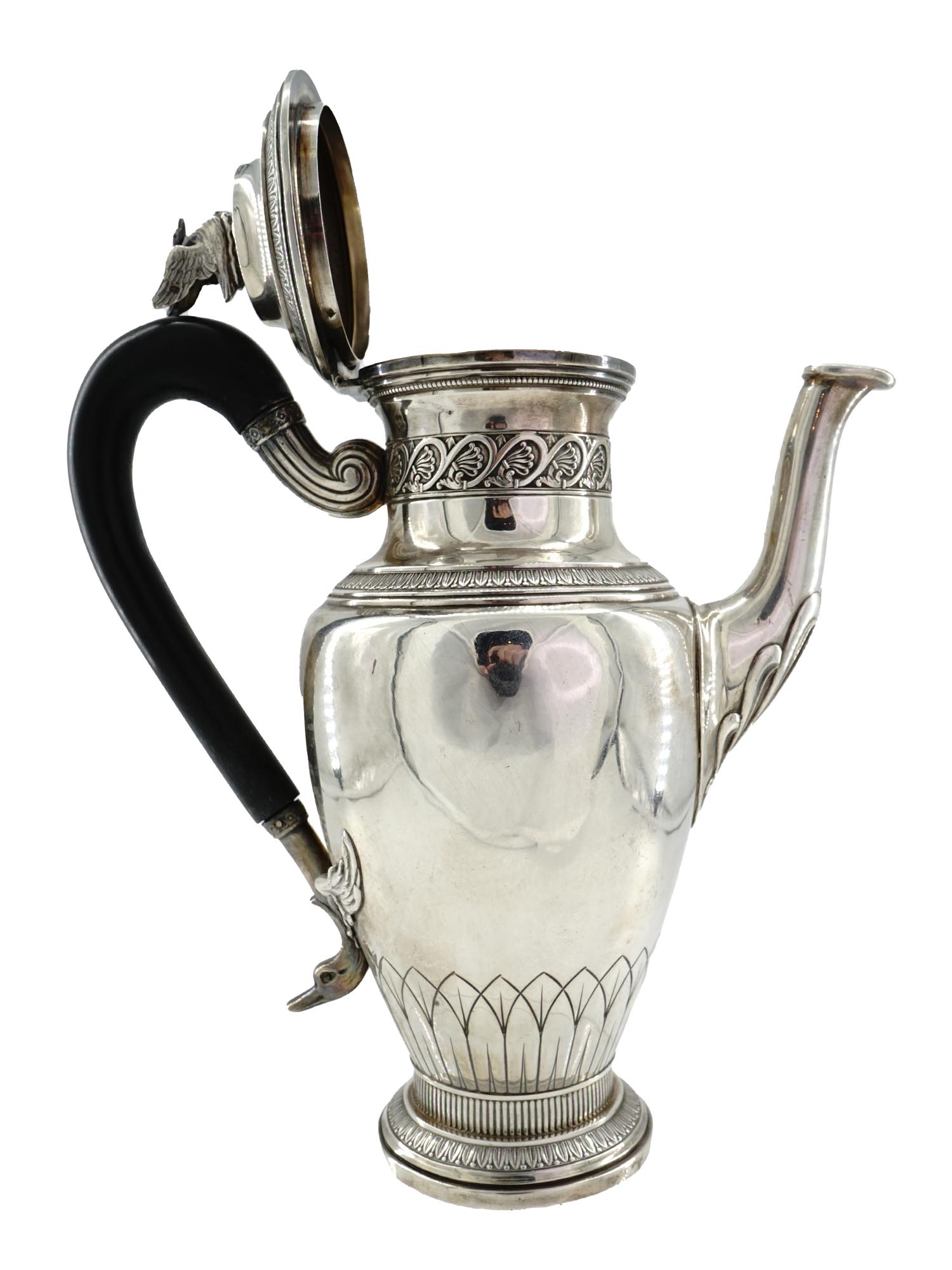 ANTIQUE FRENCH SILVER COFFEE POT W EBONY HANDLE PIC-3