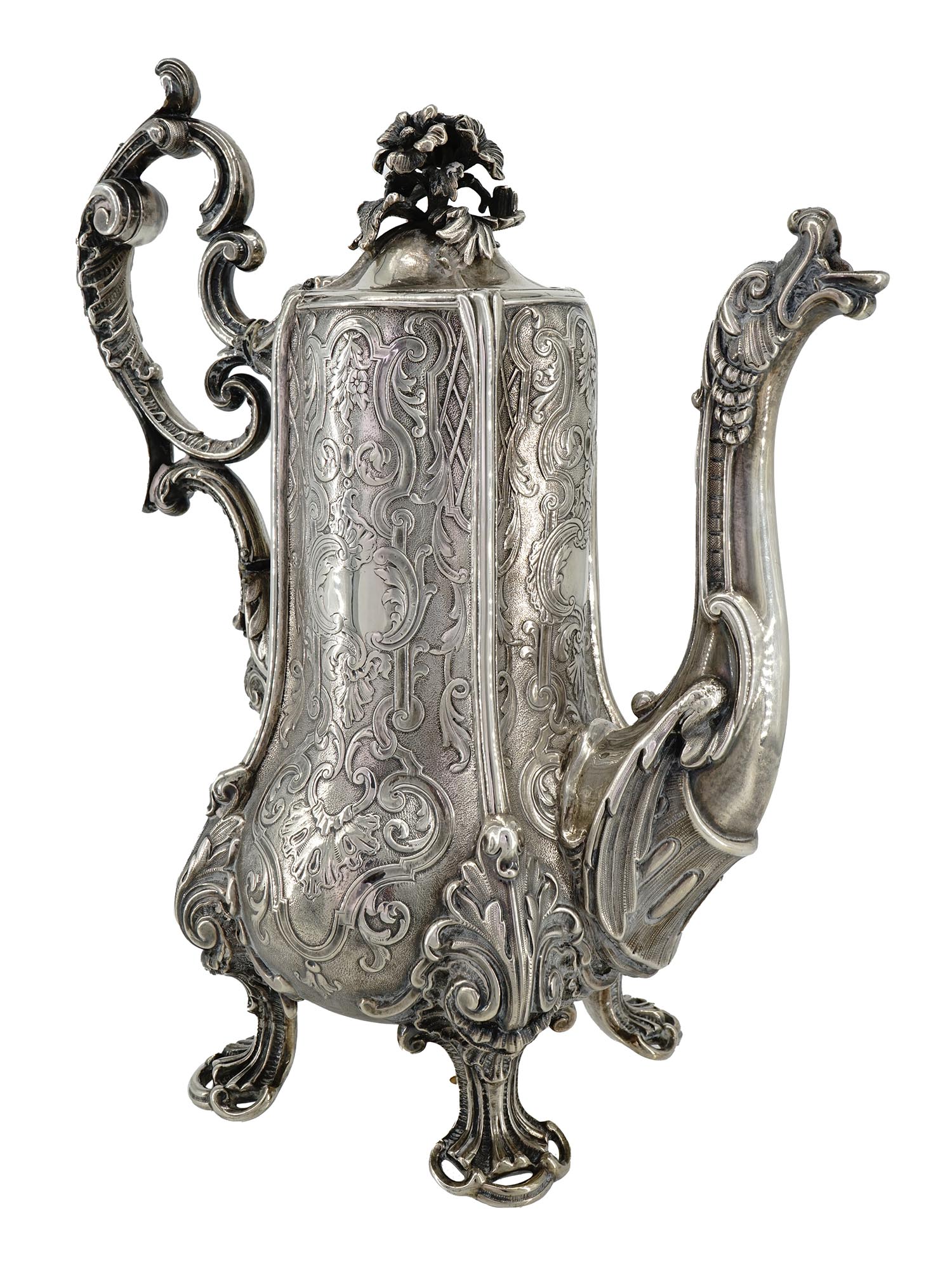 ANTIQUE FRENCH SILVER DRAGON COFFEE POT BY ODIOT PIC-0