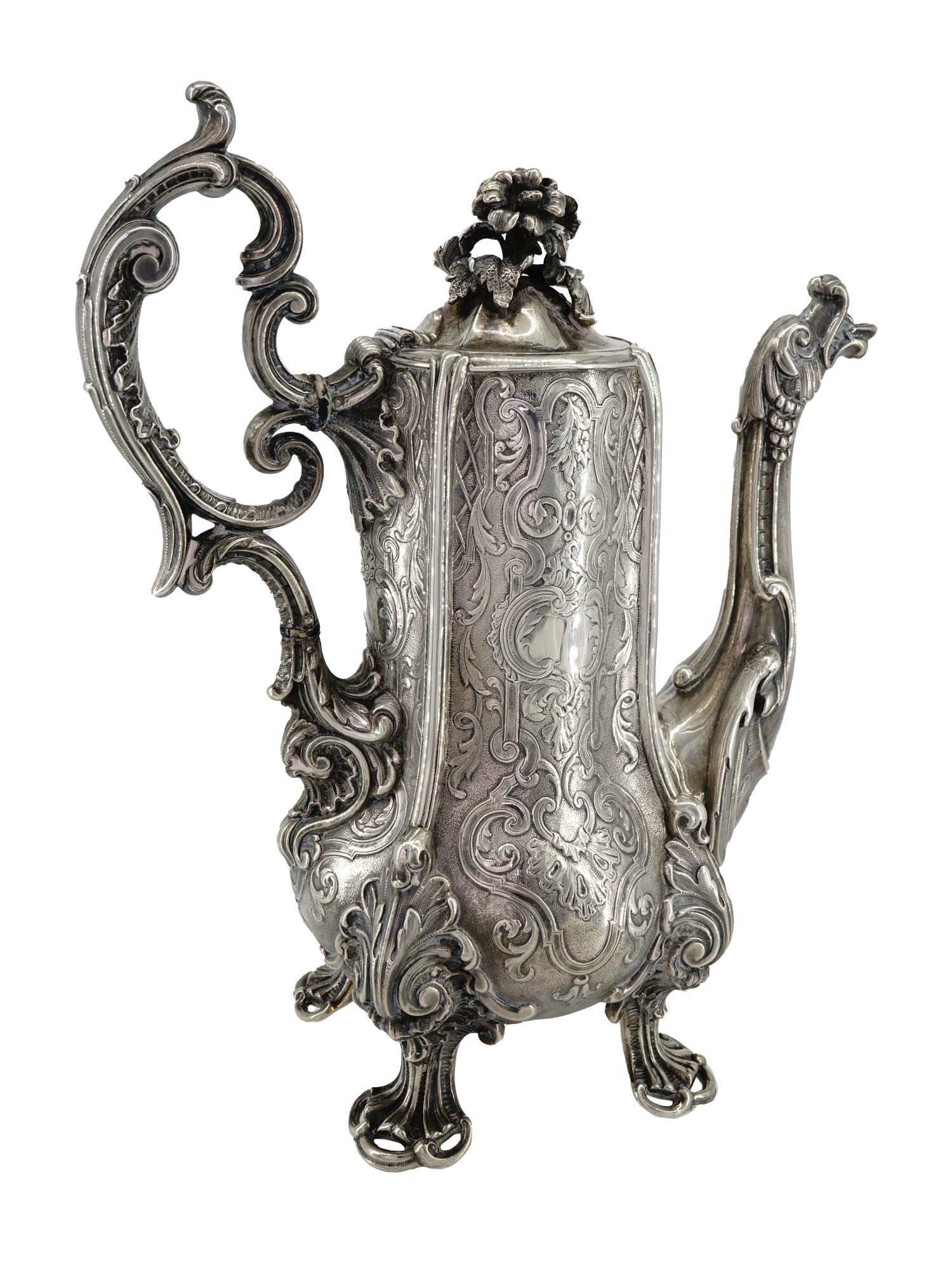 ANTIQUE FRENCH SILVER DRAGON COFFEE POT BY ODIOT PIC-1