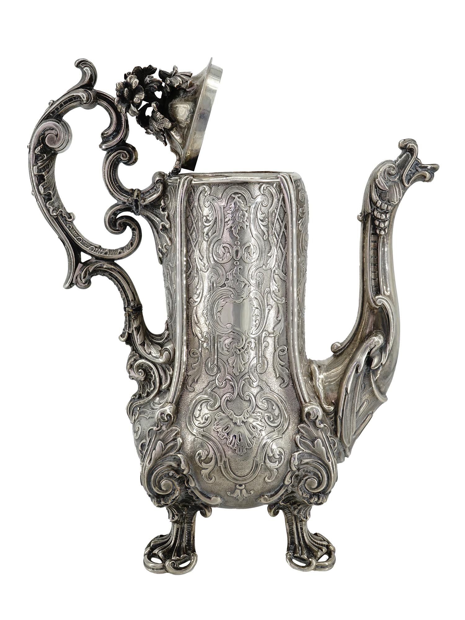 ANTIQUE FRENCH SILVER DRAGON COFFEE POT BY ODIOT PIC-3