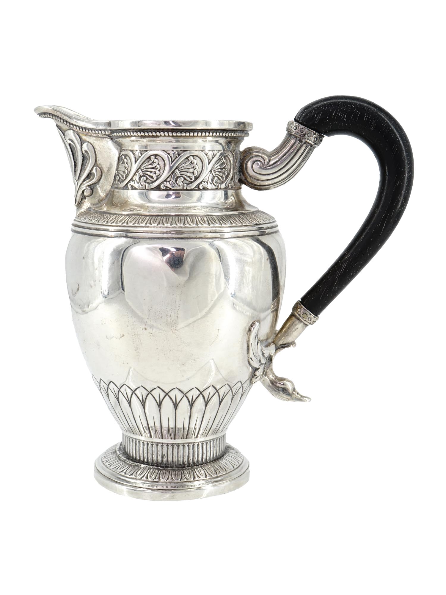 ANTIQUE FRENCH SILVER PITCHER WITH EBONY HANDLE PIC-2