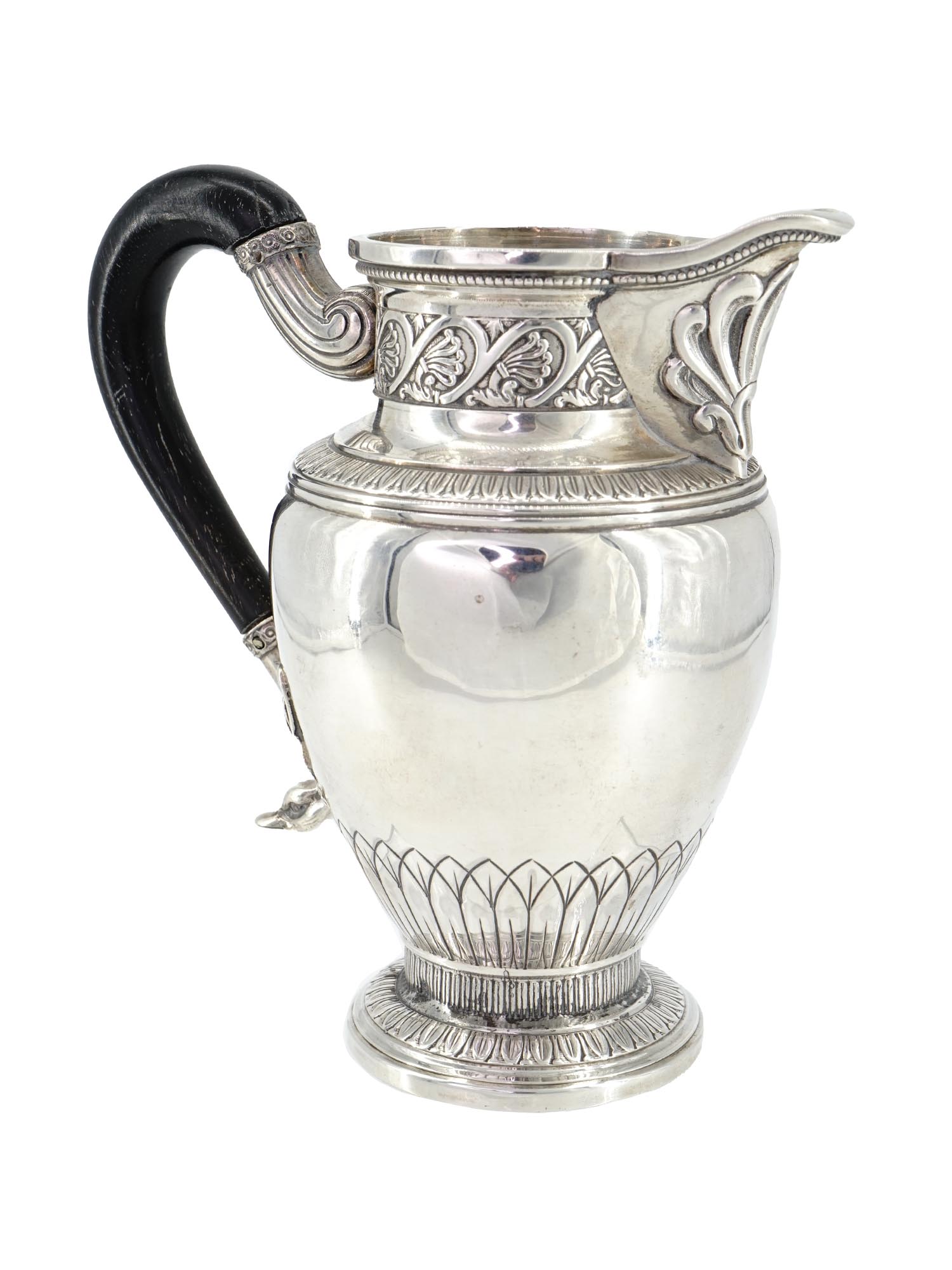 ANTIQUE FRENCH SILVER PITCHER WITH EBONY HANDLE PIC-0