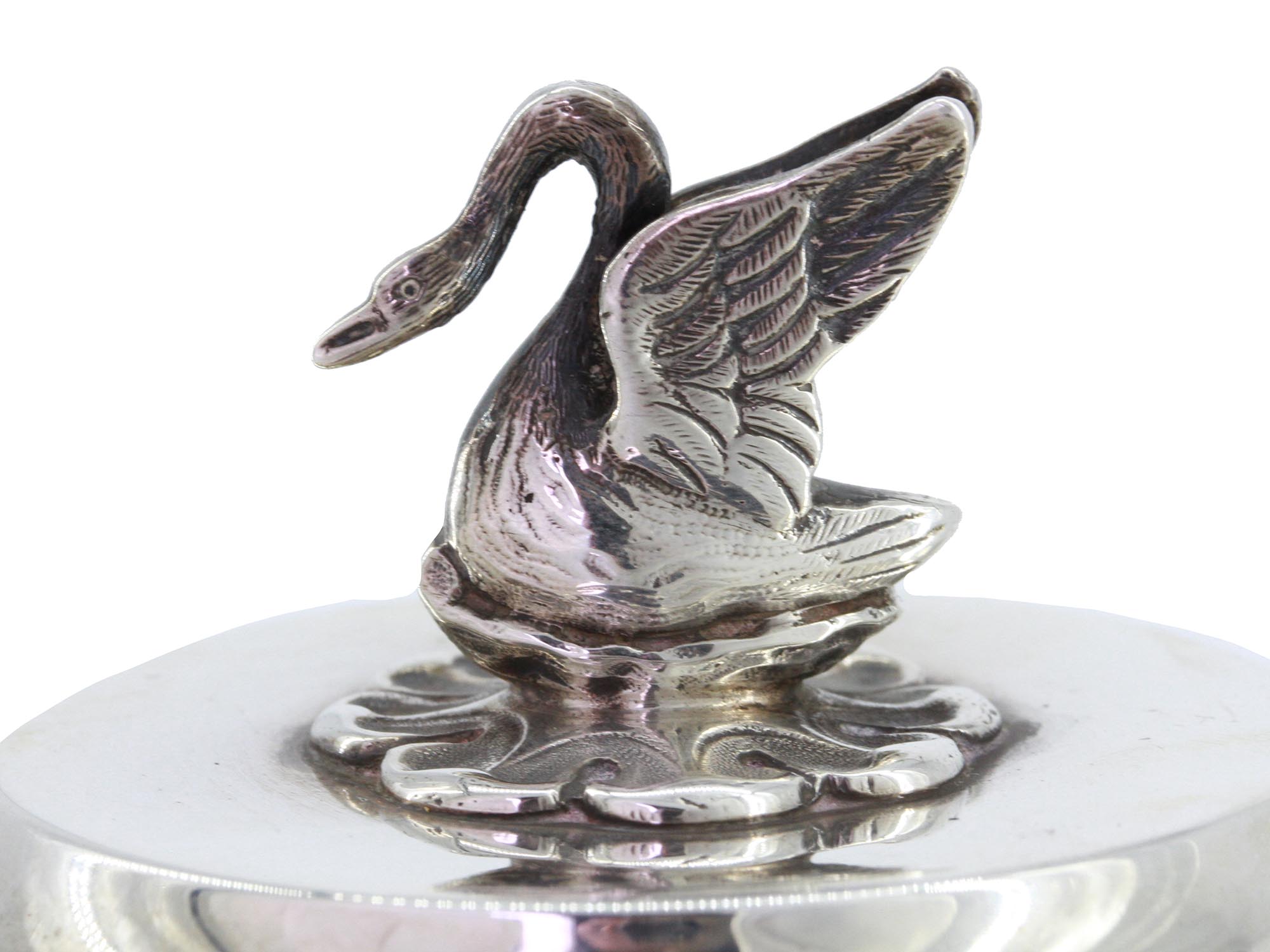 ANTIQUE FRENCH SILVER LIDDED SUGAR BOWL WITH SWAN PIC-6