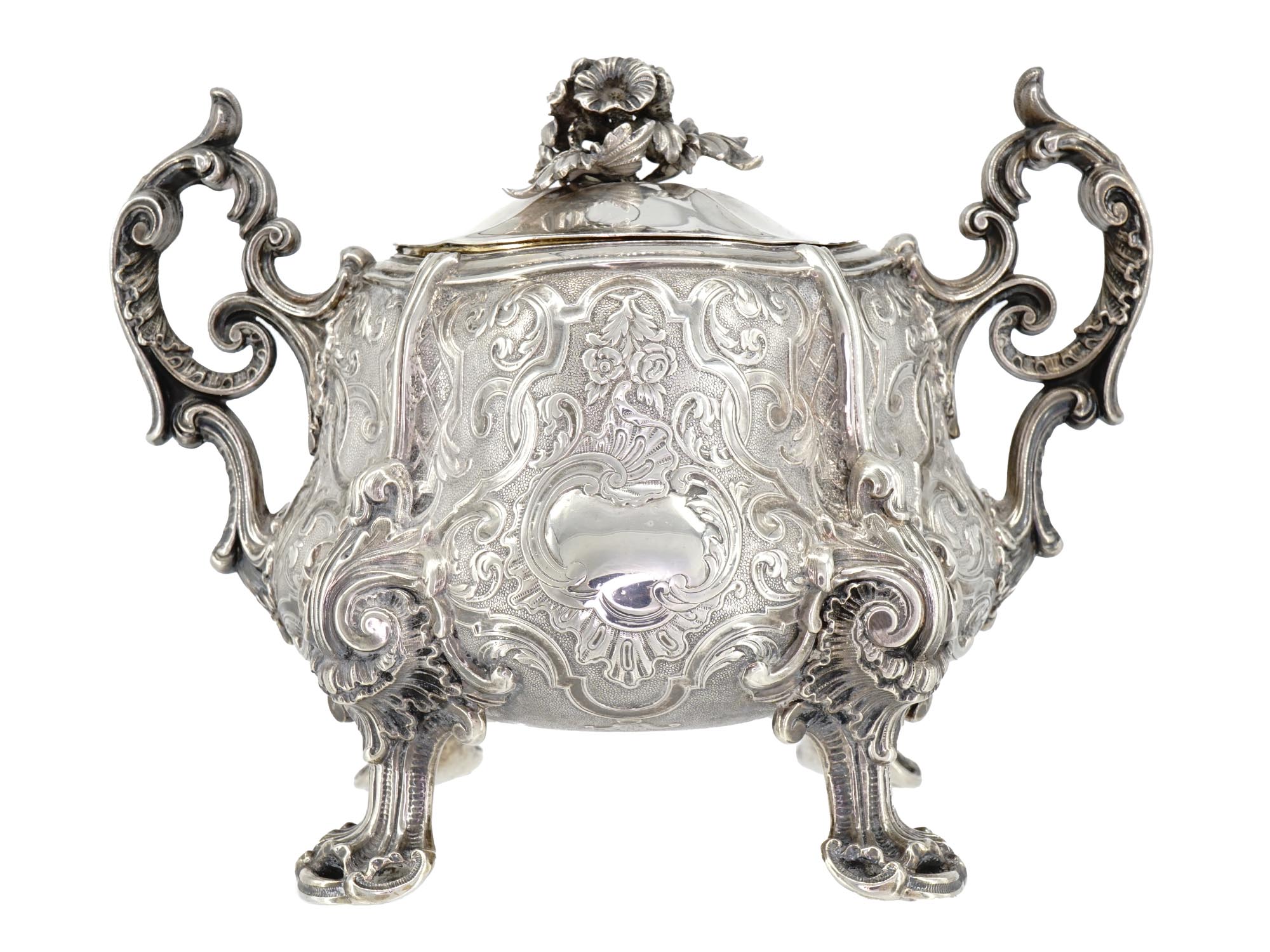 ANTIQUE FRENCH SILVER LIDDED SUGAR BOWL BY ODIOT PIC-1