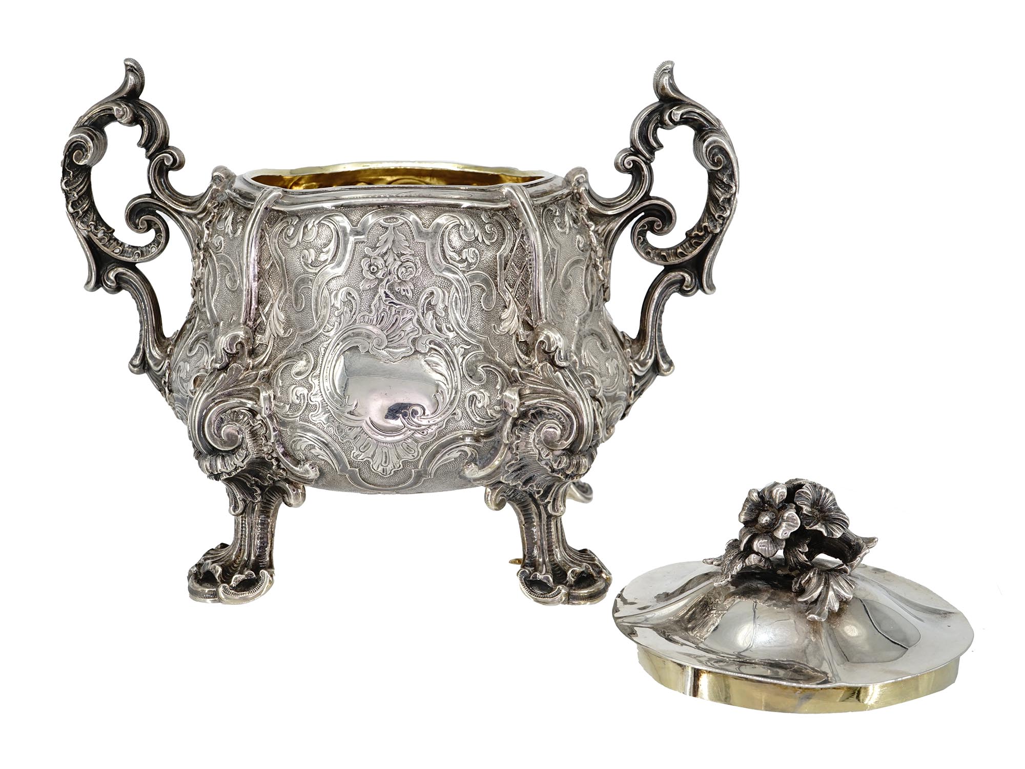 ANTIQUE FRENCH SILVER LIDDED SUGAR BOWL BY ODIOT PIC-3