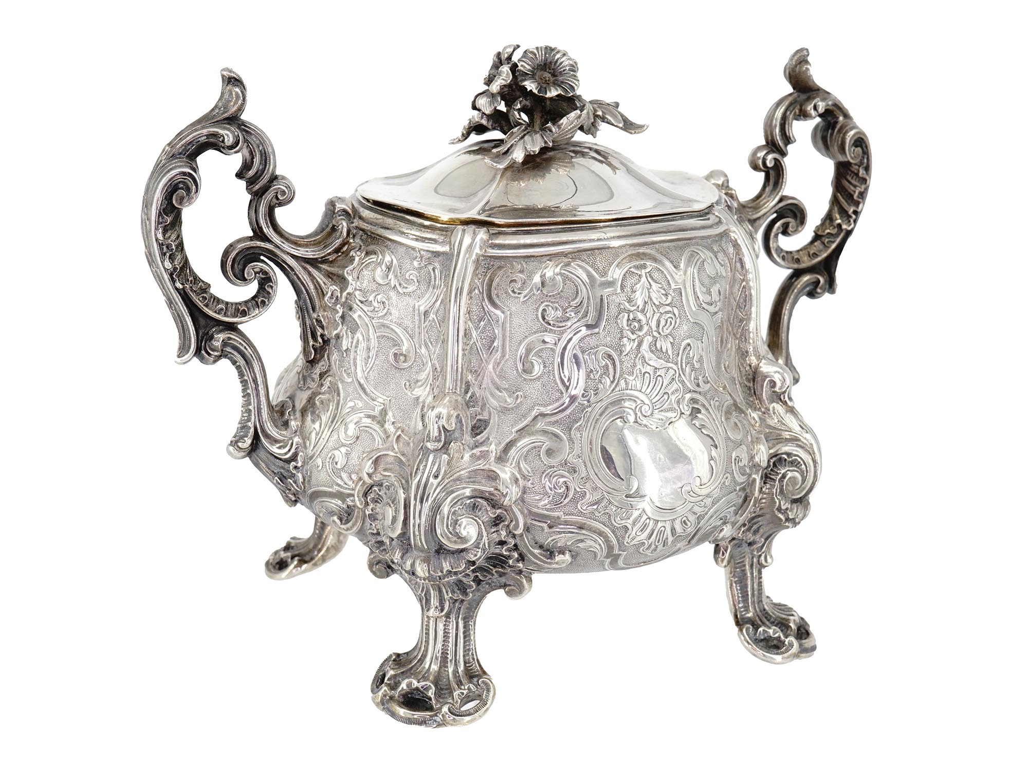 ANTIQUE FRENCH SILVER LIDDED SUGAR BOWL BY ODIOT PIC-0