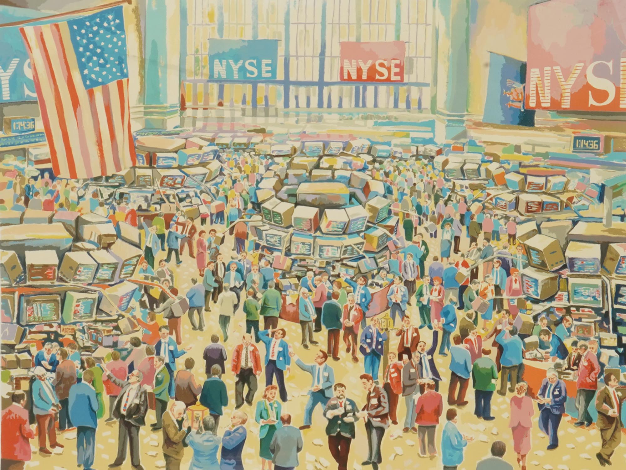 COLOR LITHOGRAPH NEW YORK STOCK EXCHANGE SIGNED PIC-1