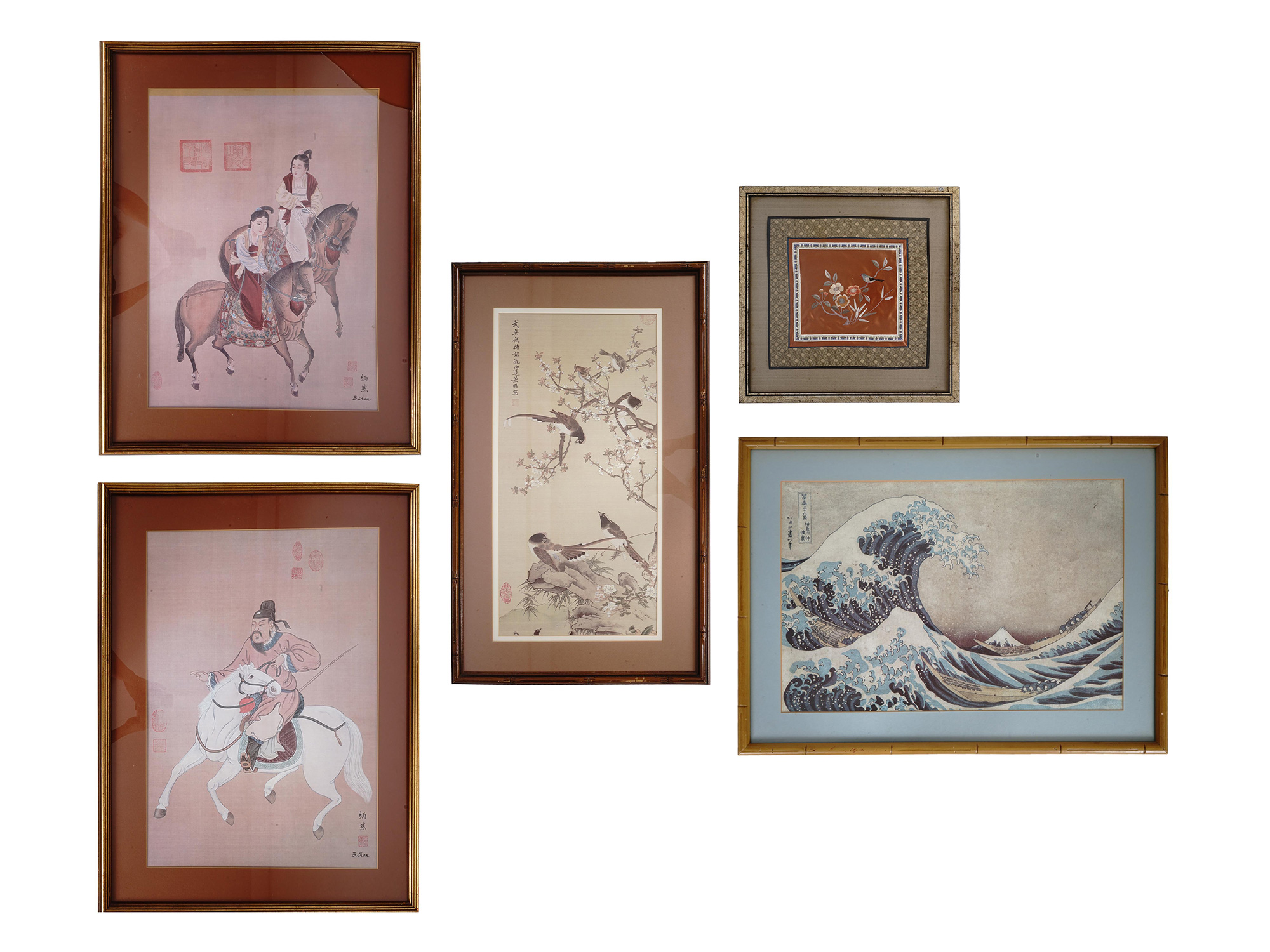 FRAMED ORIENTAL WALL ART PRINTS AND EMBROIDERY