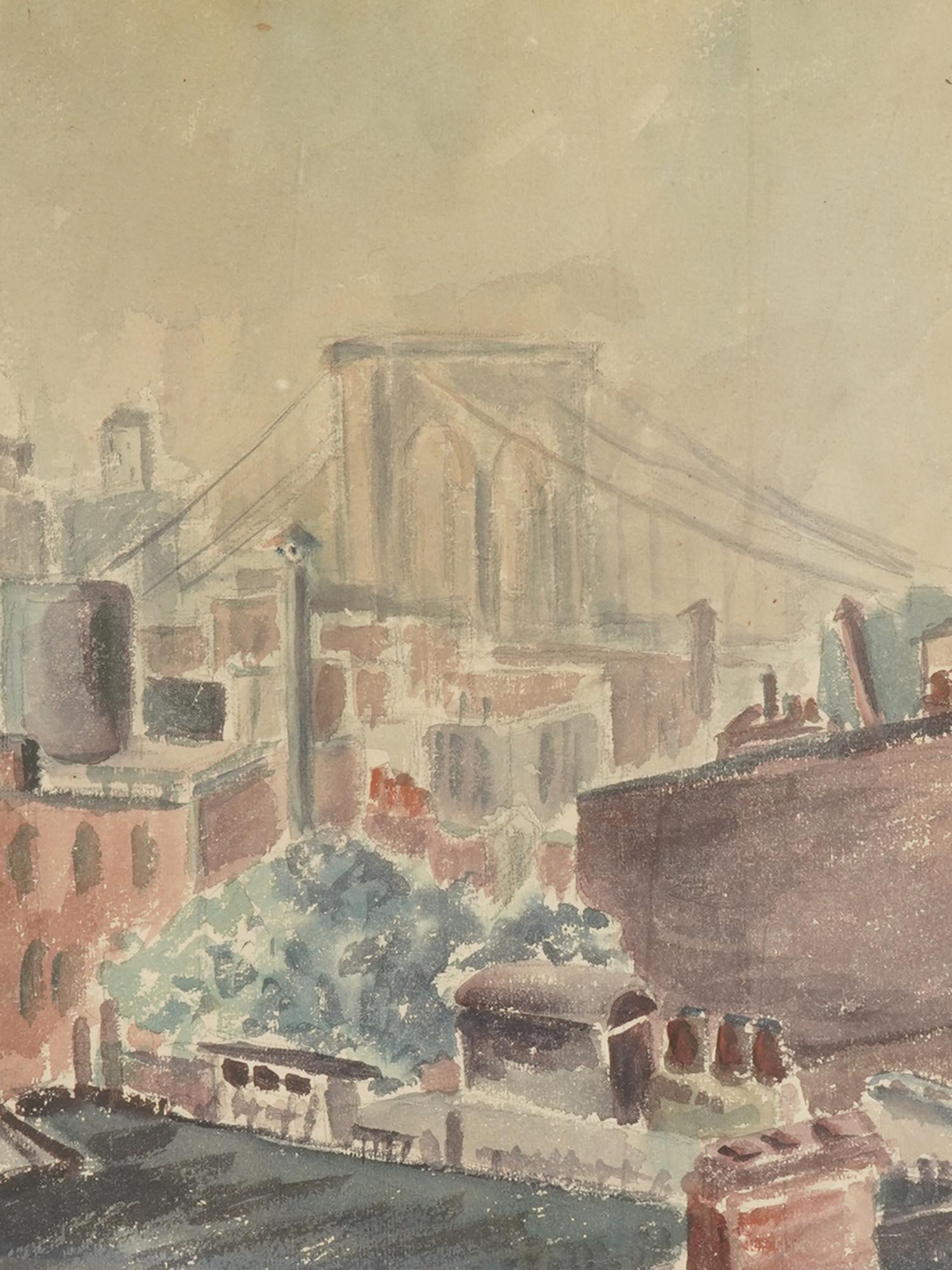 MID CENTURY AMERICAN BROOKLYN BRIDGE PAINTING PIC-1