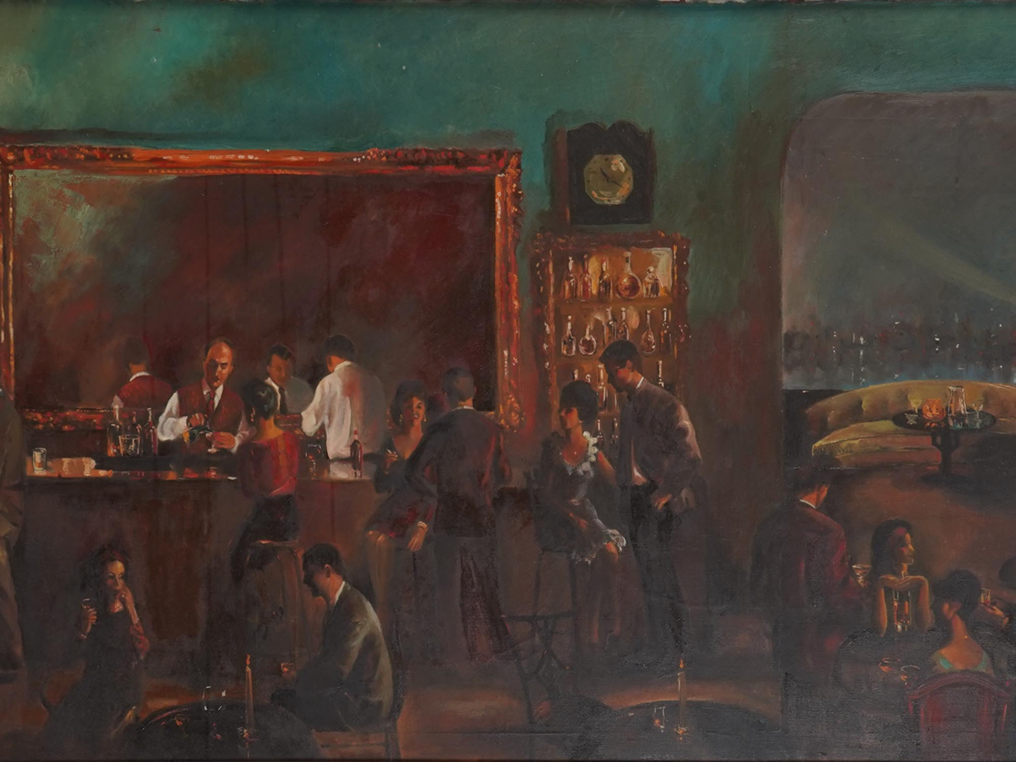 MID CENT PAINTING SKYCRAPER BAR SCENE SIGNED WEST PIC-1