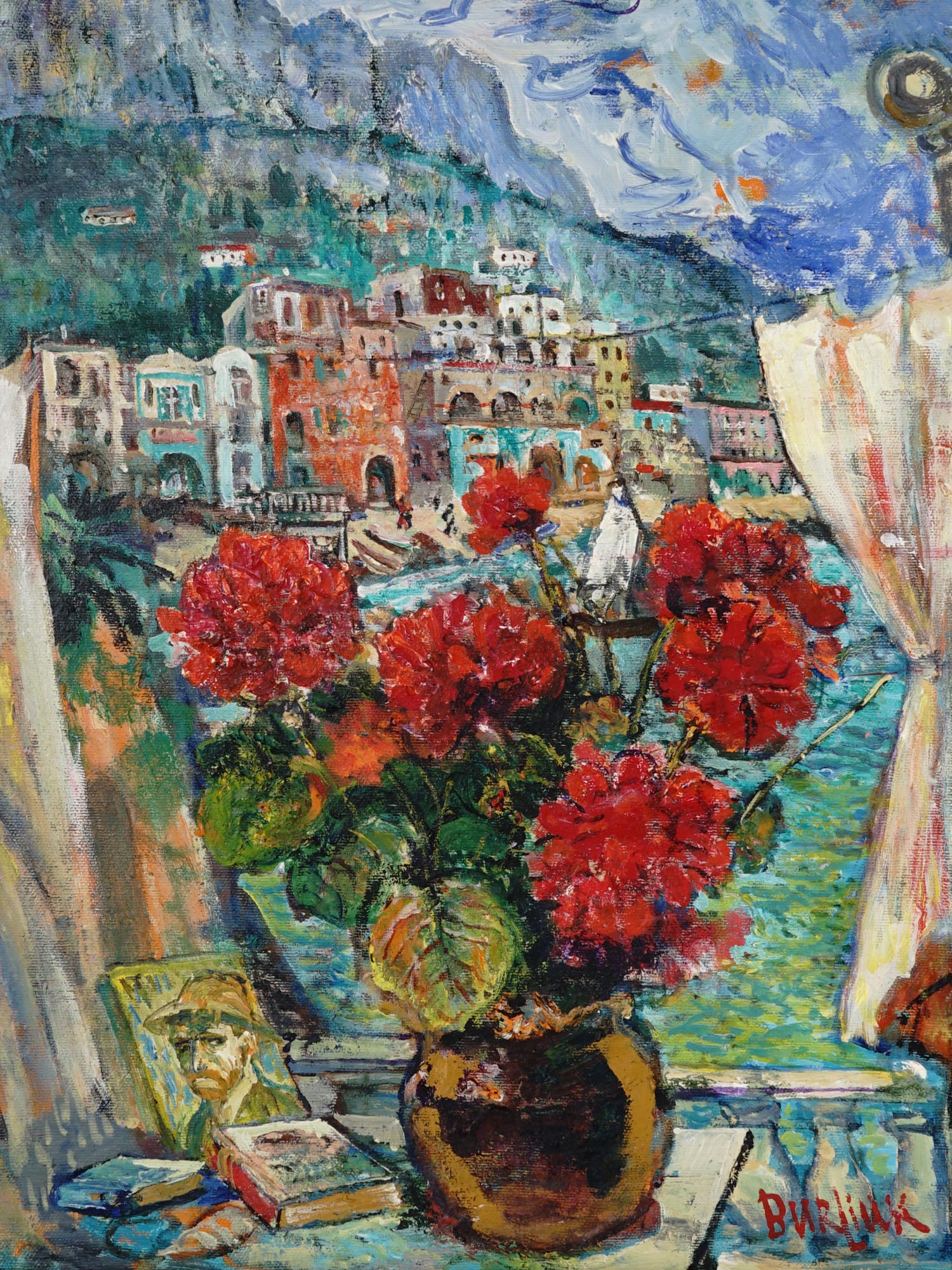 RUSSIAN OIL PAINTING ON CANVAS BY DAVID BURLIUK PIC-1