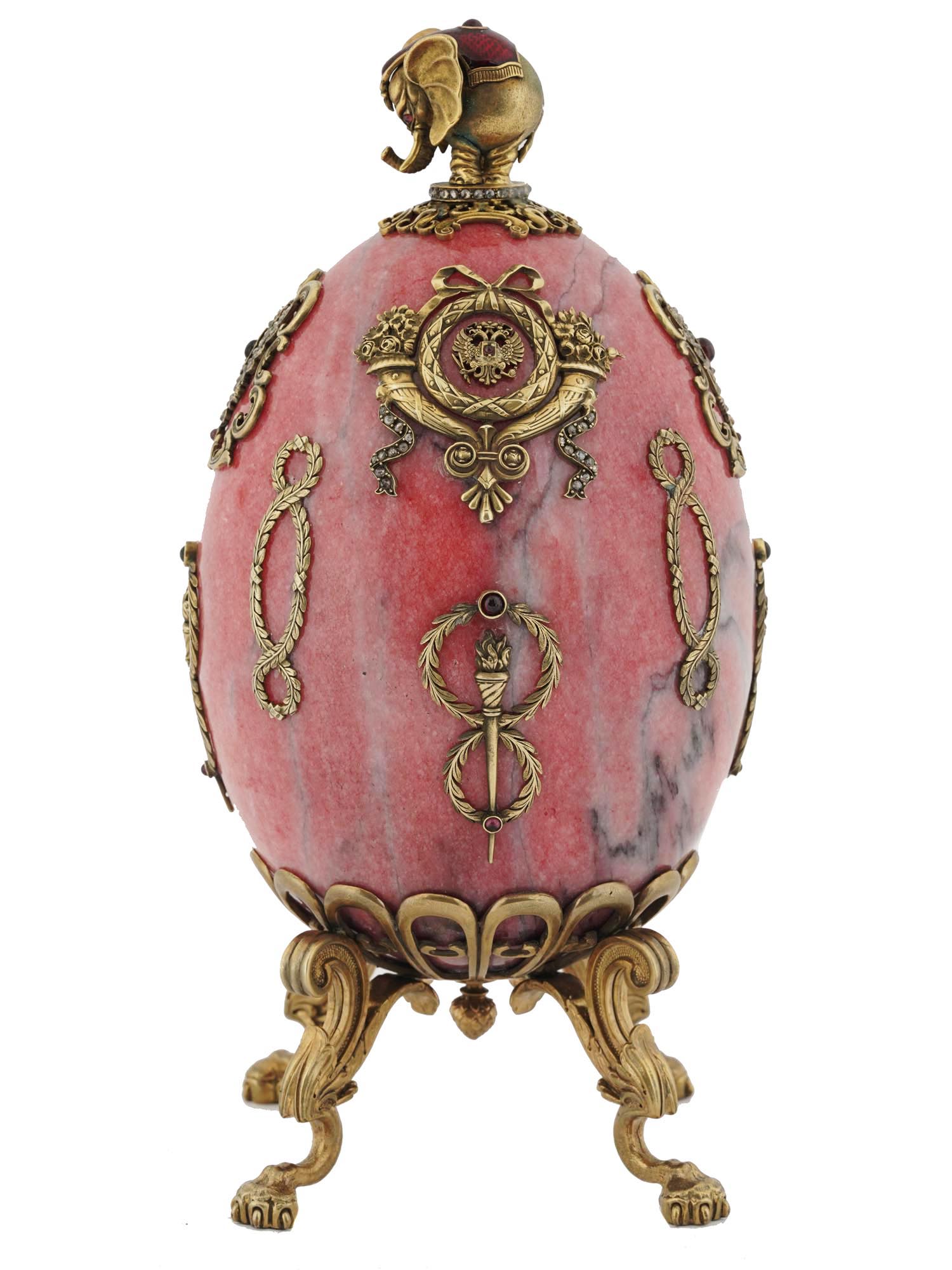 RUSSIAN 84 SILVER ENAMEL RHODONITE DIAMONDS EGG PIC-3