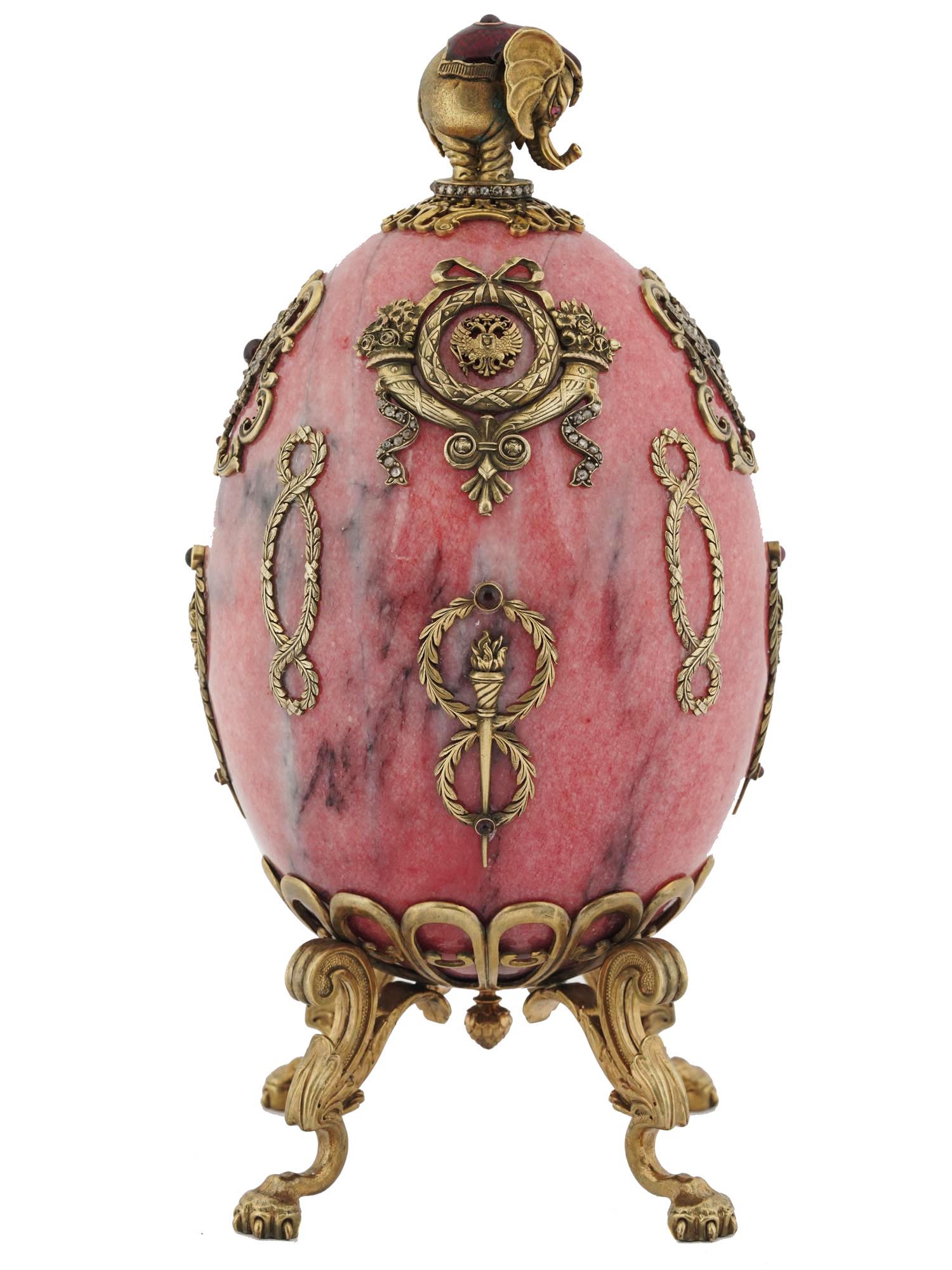 RUSSIAN 84 SILVER ENAMEL RHODONITE DIAMONDS EGG PIC-1