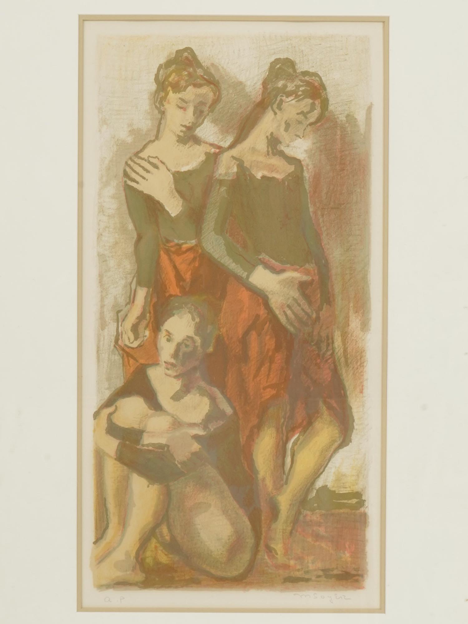 MOSES SOYER AMERICAN COLOR LITHOGRAPH OF DANCERS PIC-1