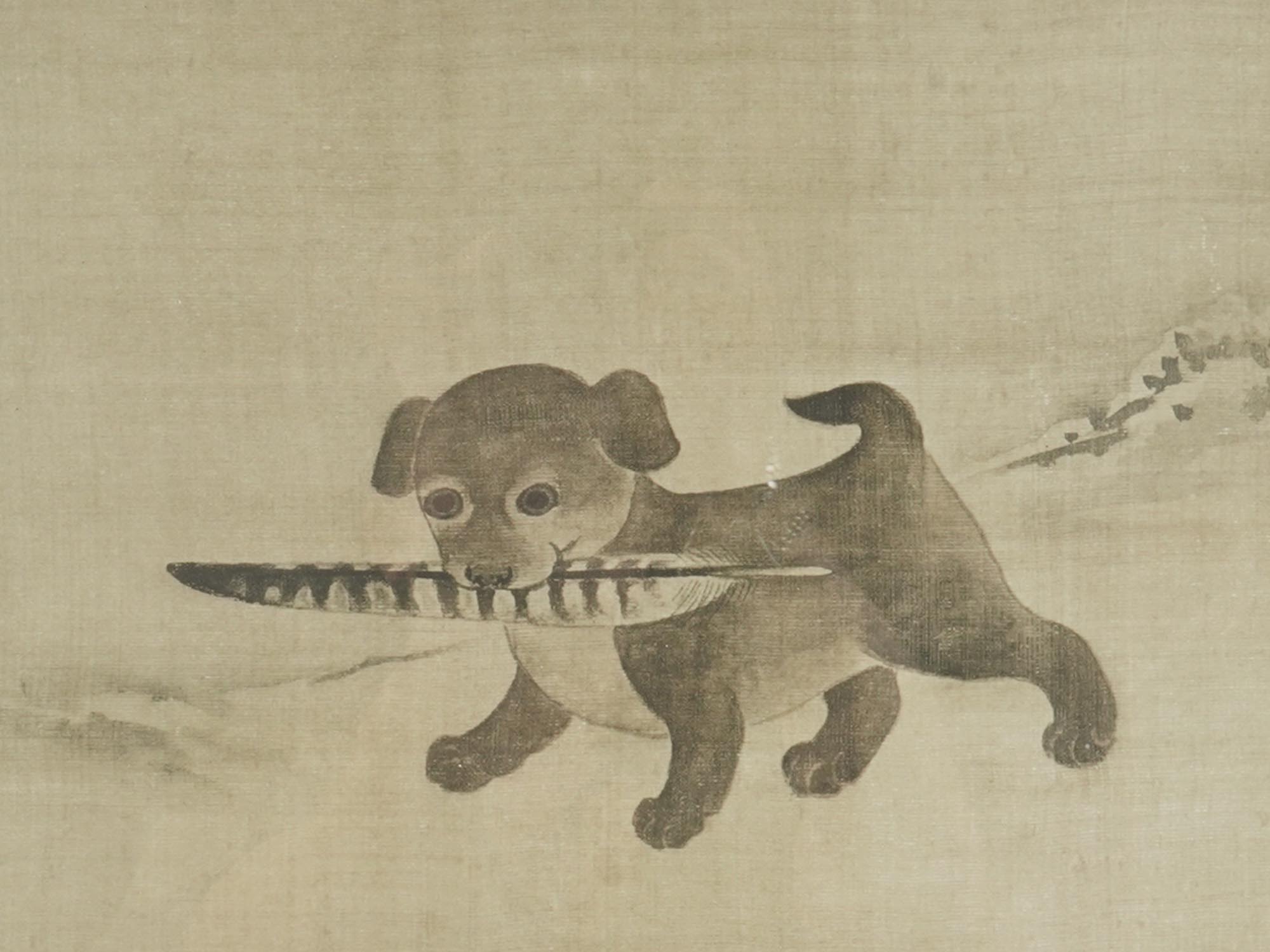 CHINESE DOG WOODBLOCK PRINT ON LINEN AFTER LEE AM PIC-1