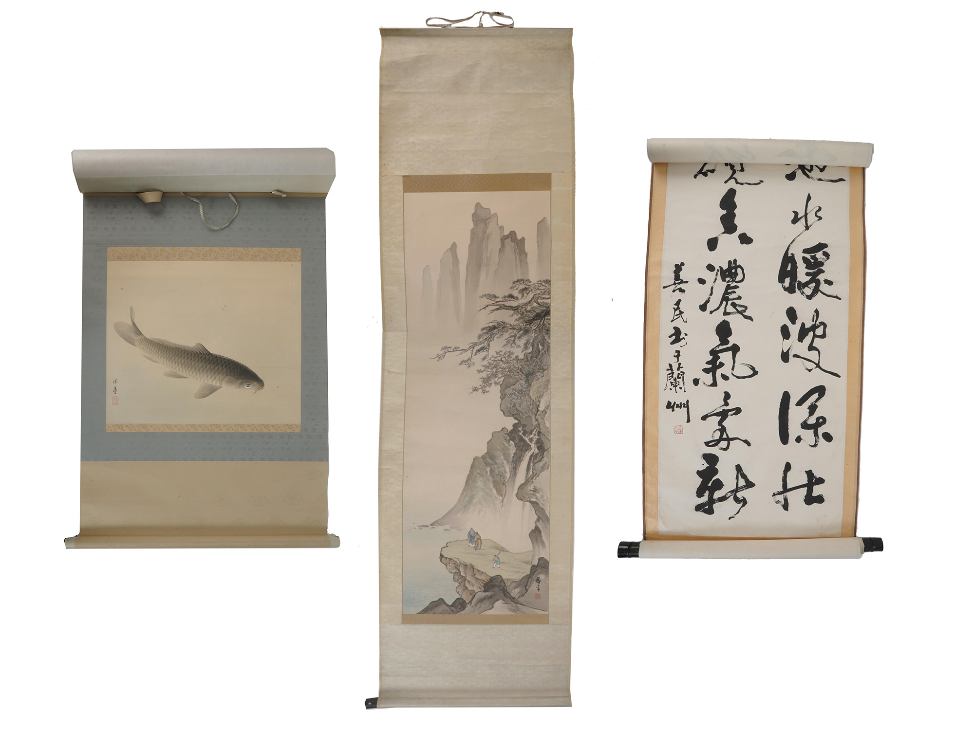 CHINESE LANDSCAPE HANGING SCROLLS AND CALLIGRAPHY PIC-0