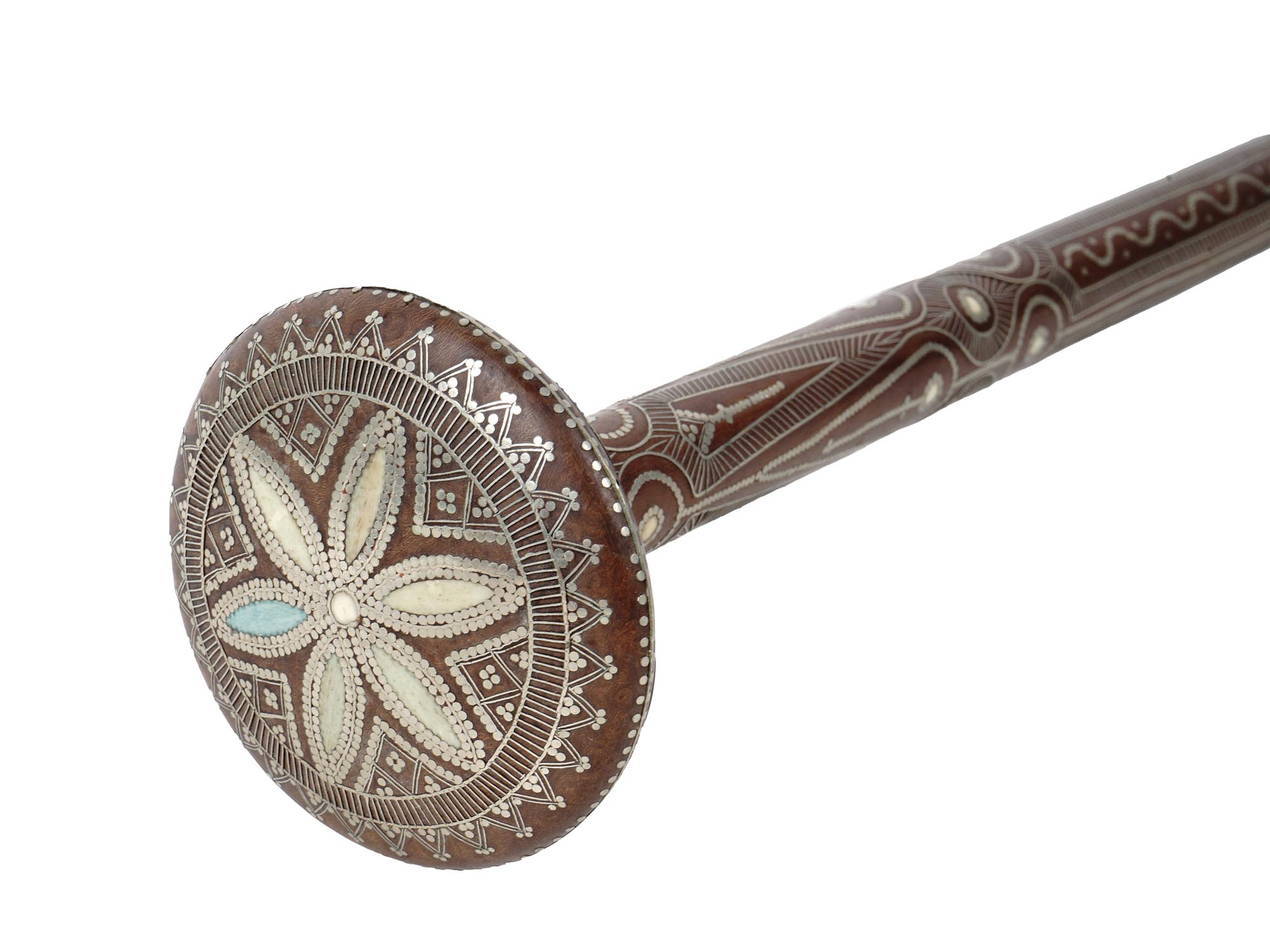 ANTIQUE RUSSIAN CANE HANDLE SILVER TRIBAL PATTERN PIC-4