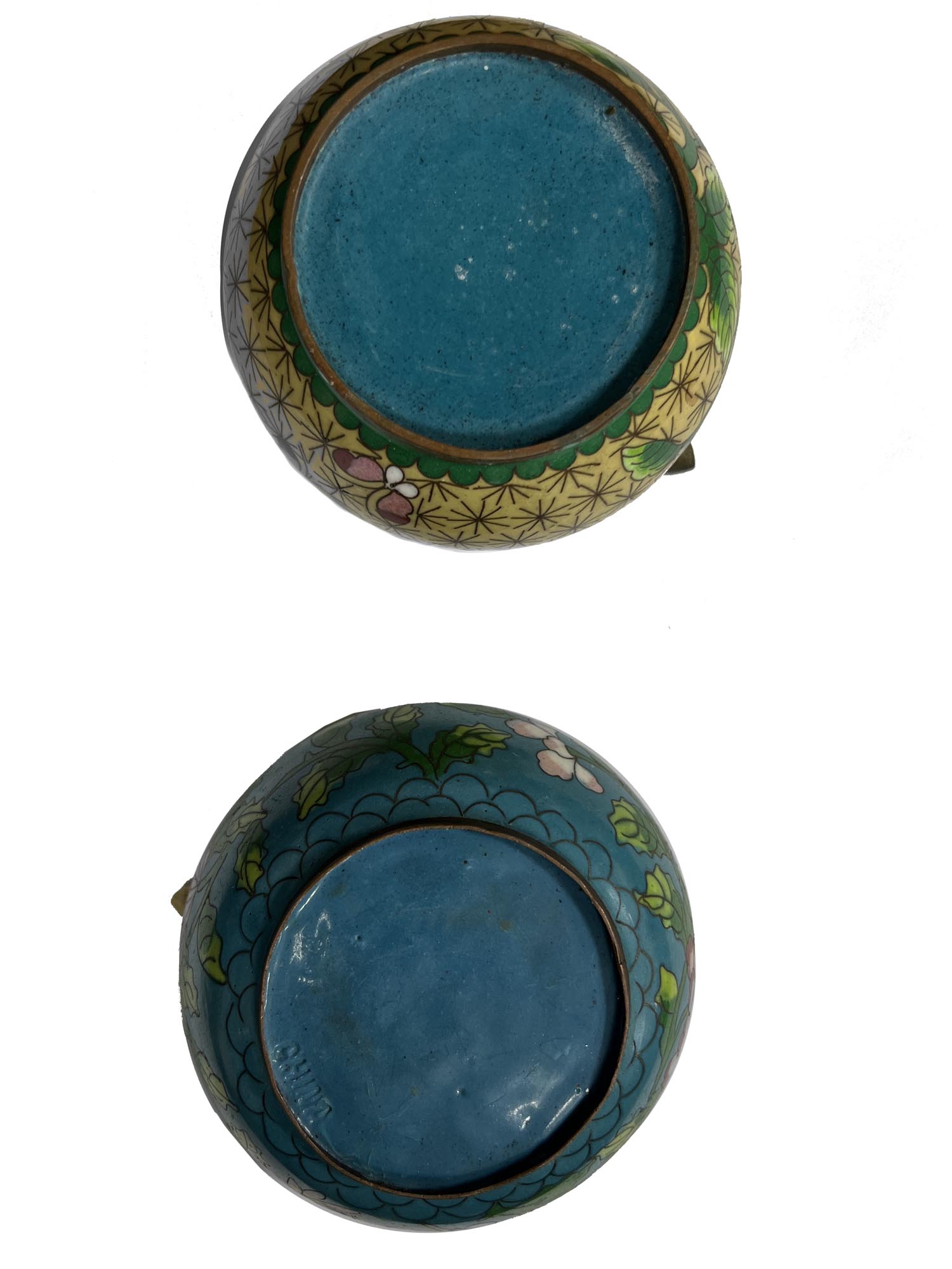 TWO CHINESE PAINTED COPPER ASHTRAYS WITH FLOWERS PIC-4
